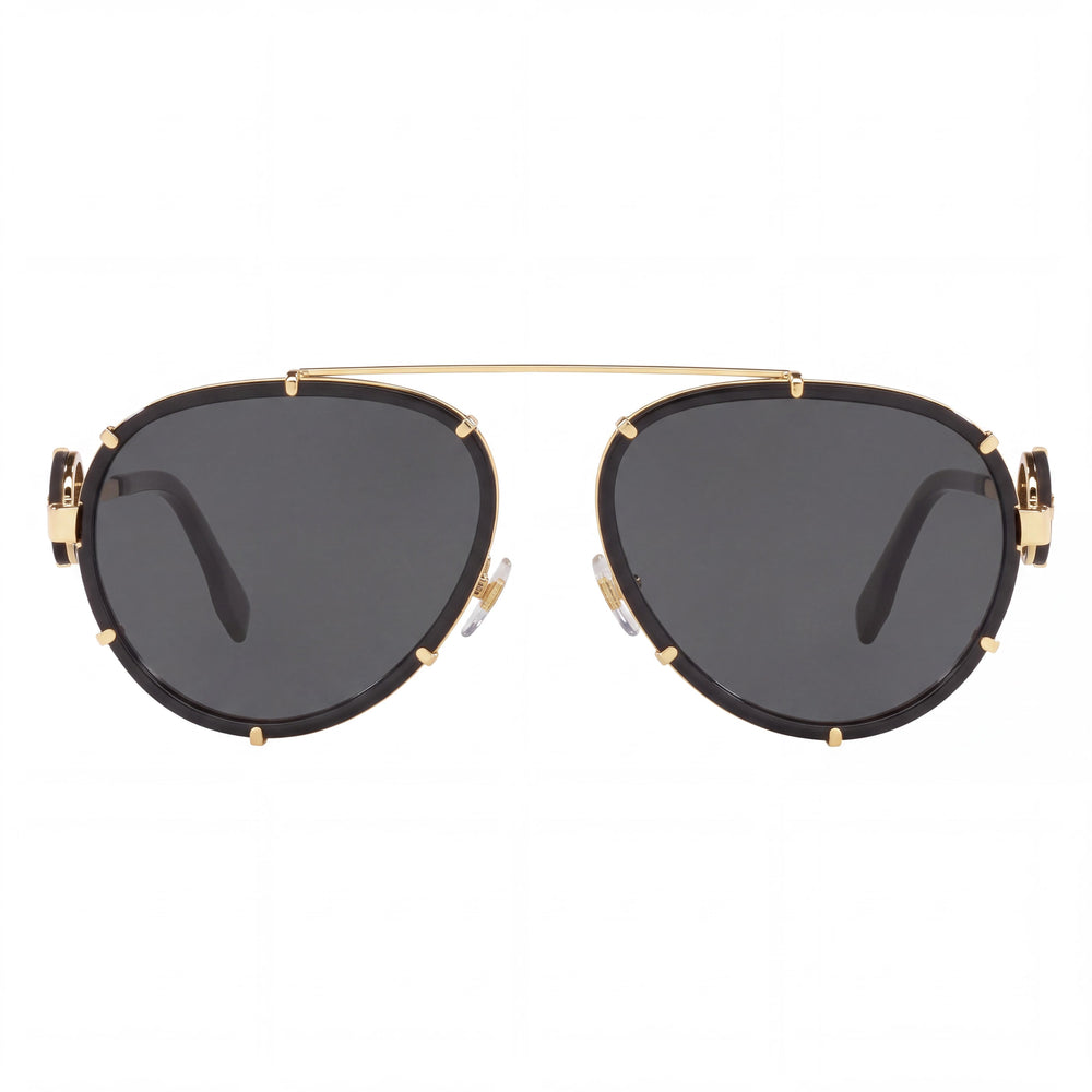 Gafas de sol Versace VE 2232 Vintage ICON para mujer, estilo piloto rectangular, montura de plástico negra y lentes gris oscuro, 61 mm