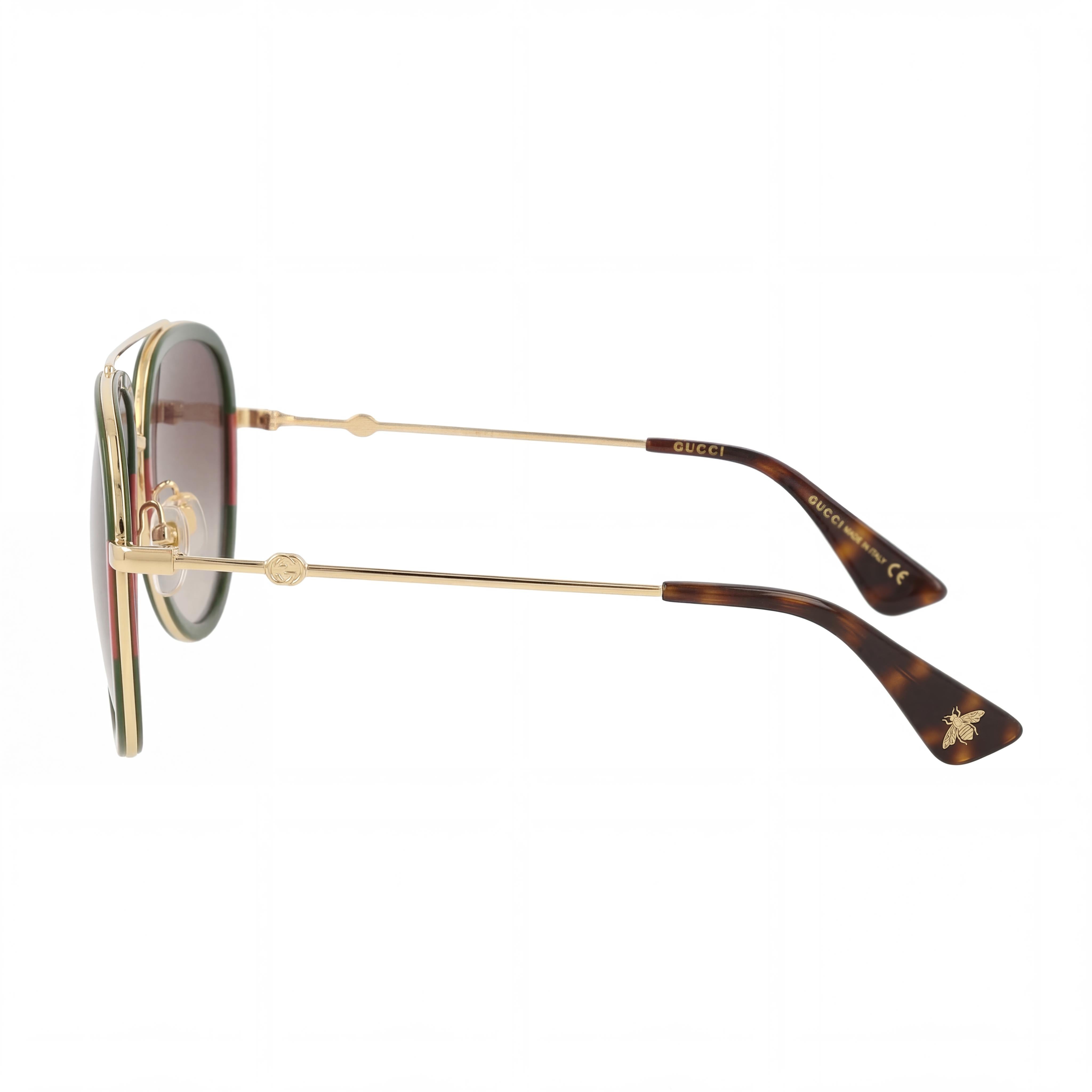 Gucci Unisex Red Plastic Frame Sunglasses with Gold Green Gradient Anti-Reflective Lenses 57mm UV Protection, Photo 2