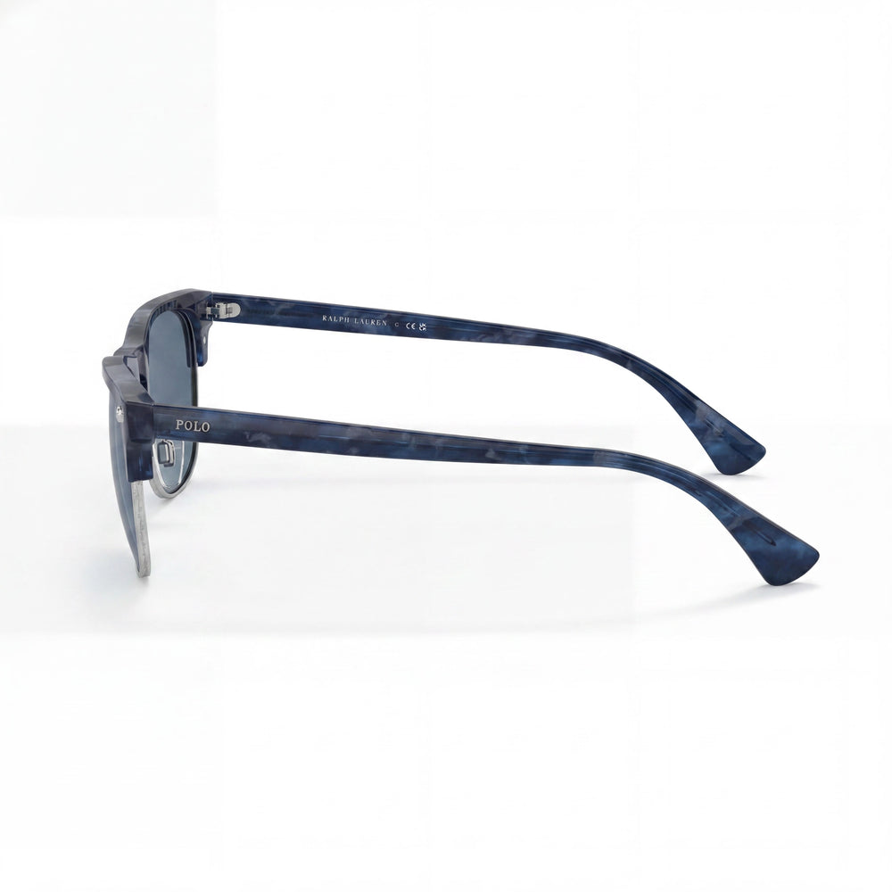 POLO RALPH LAUREN Ph4213 Gafas de sol de plástico azul brillante Habana para mujer con lentes azul oscuro, protección UV, 54 mm