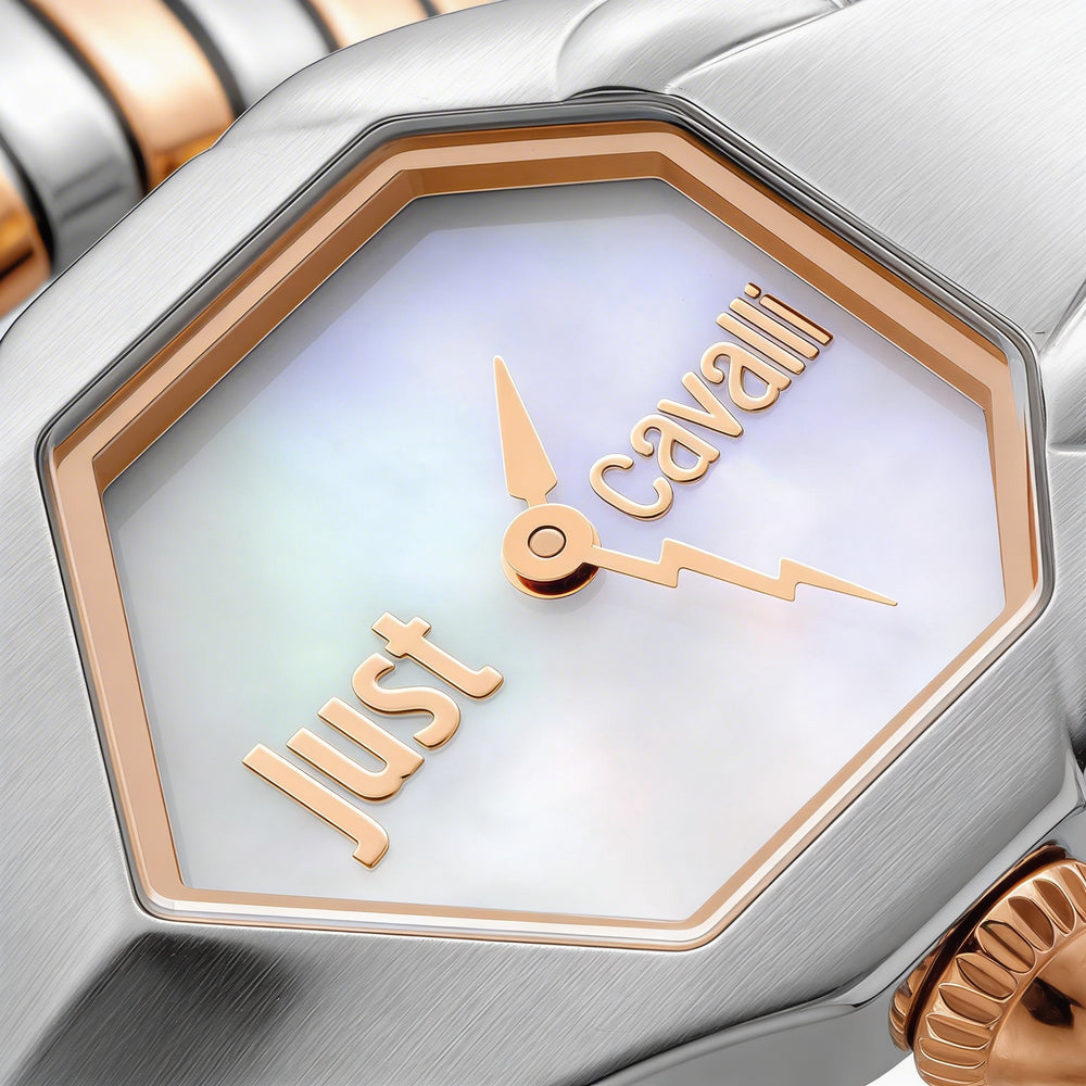 Reloj cronógrafo de acero y nácar con PVD en oro rosa para mujer de Just Cavalli glam