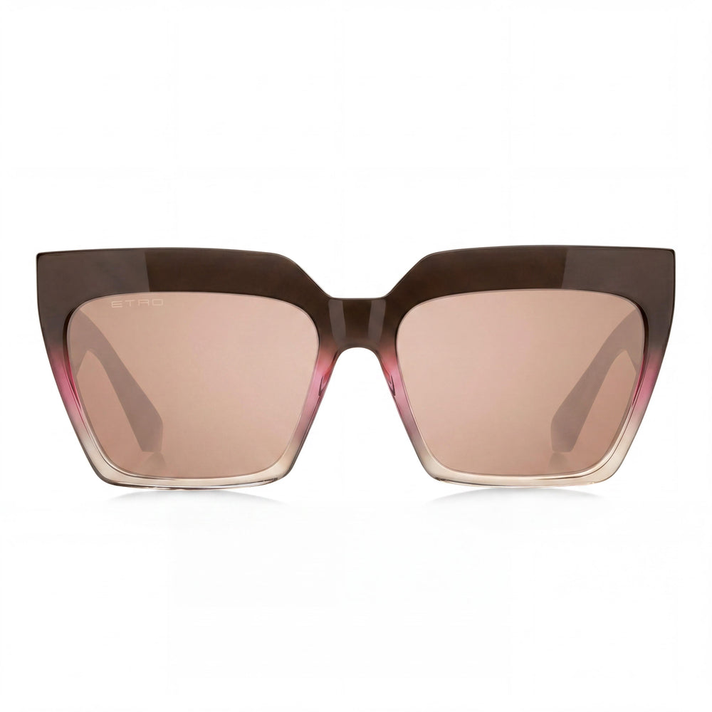 Etro Gafas de sol casual de acetato para mujer no polarizadas con lentes plateadas de destello fucsia rosa marrón de 58 mm