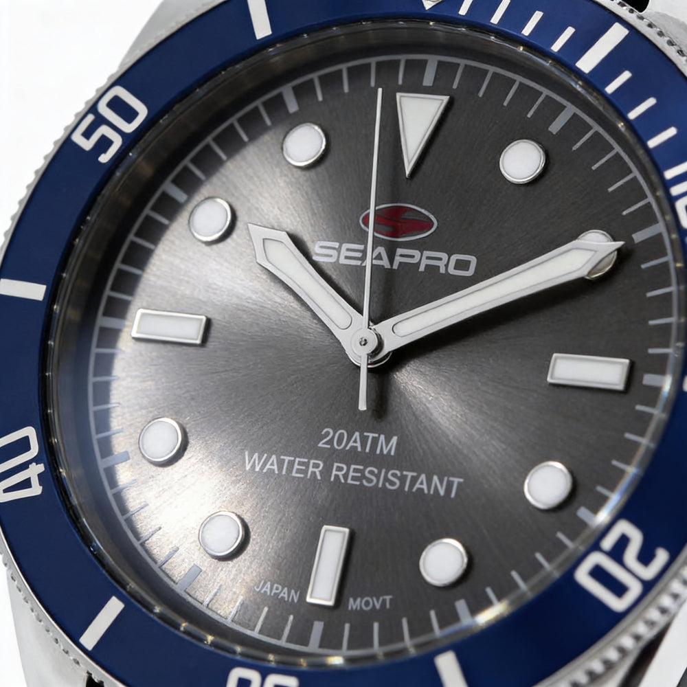 Reloj Seapro para hombre con movimiento de cuarzo, esfera gris, mineral resistente a arañazos, resistente al agua hasta 20 ATM/200 m.