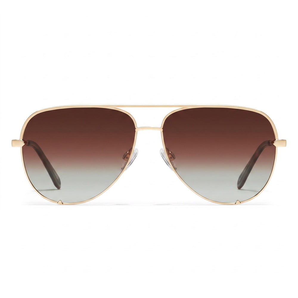 QUAY AUSTRALIA High Key Large Women's Metal Gold Brown Fade Frame Brown Fade Polarized UV Protection Sunglasses