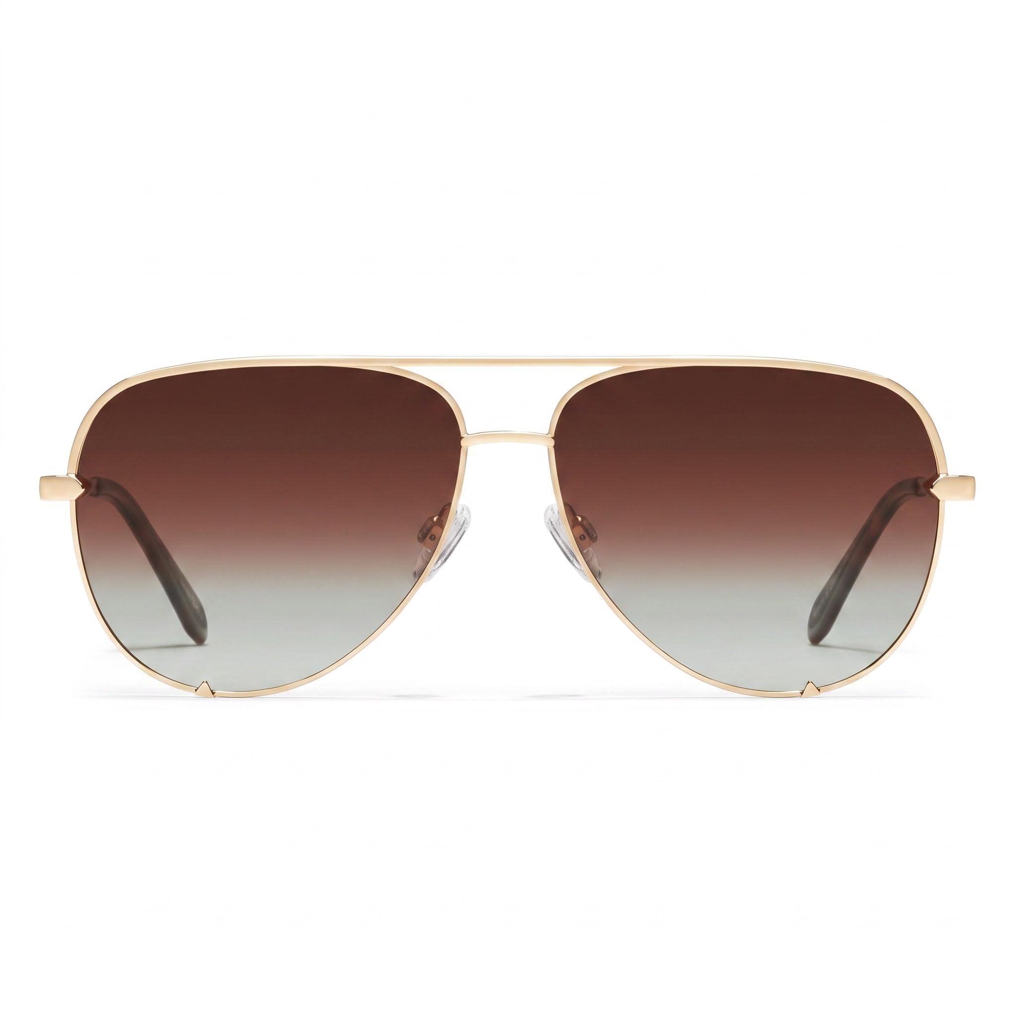 Gafas de sol QUAY AUSTRALIA High Key grandes de metal dorado con montura marrón degradada y lentes polarizadas marrón degradado con protección UV para mujer, Photo 2