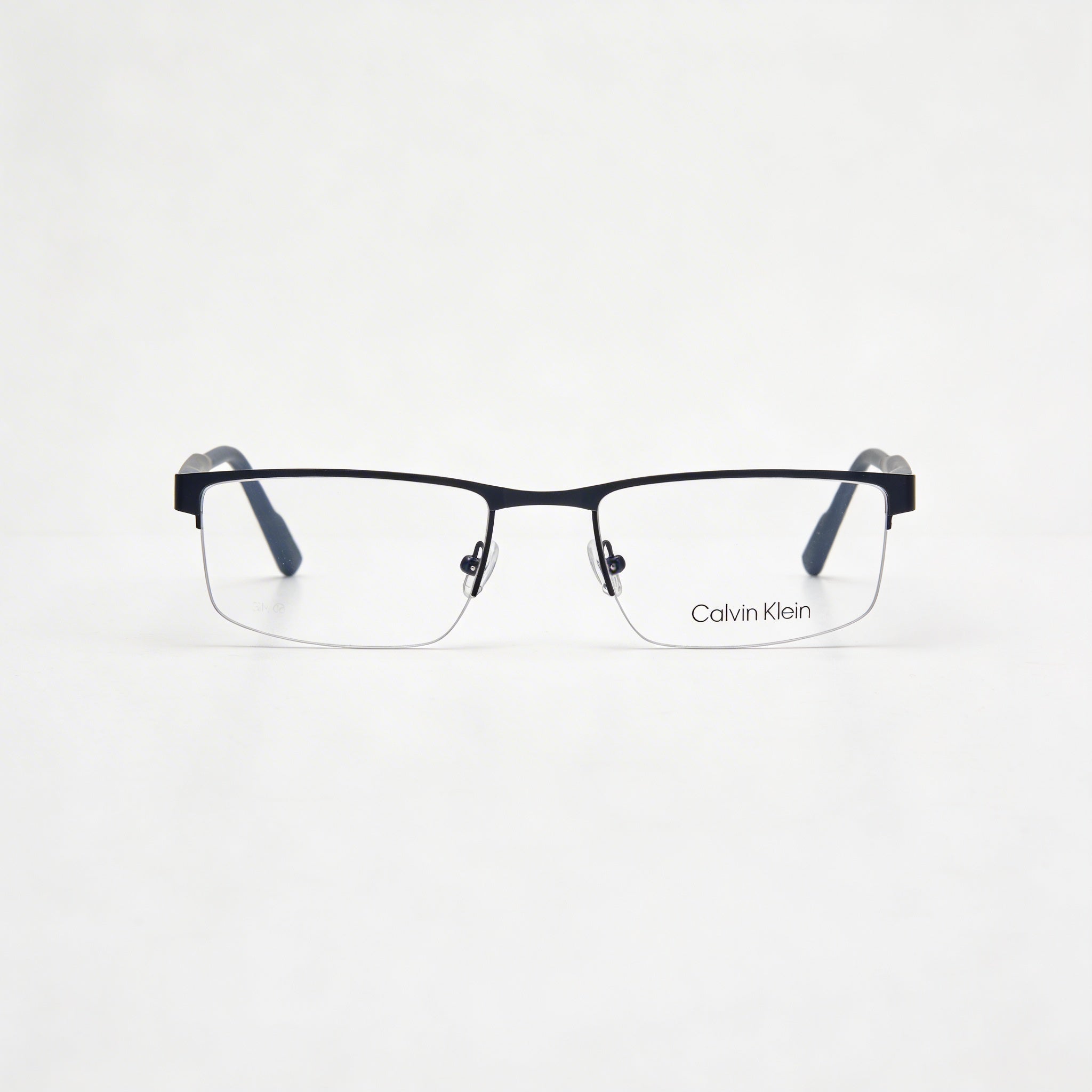 Calvin Klein Classic Unisex Dark Blue Metal Semi-Rimless Rectangle Eyeglasses with Polycarbonate Clear Demo Lenses 55mm, Photo 3