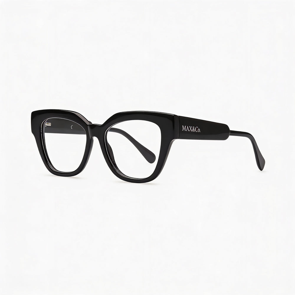 Gafas de lectura modernas Max & Co. para mujer con montura de plástico negro brillante, sin montura, ancho de lente de 52 mm