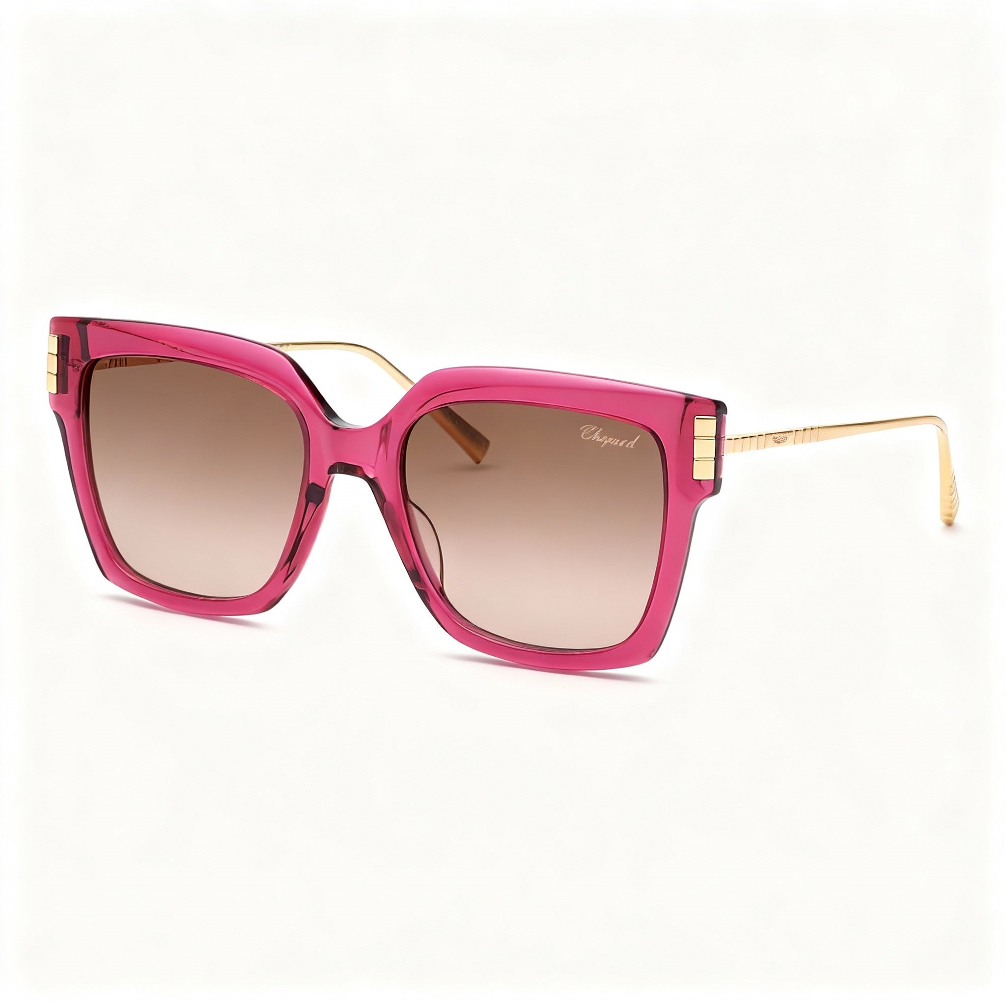 Chopard Sch353m Women's Titanium Square Sunglasses, Shiny Transparent Marc, Brown Gradient Pink Lenses, 54-19-135mm, Photo 3