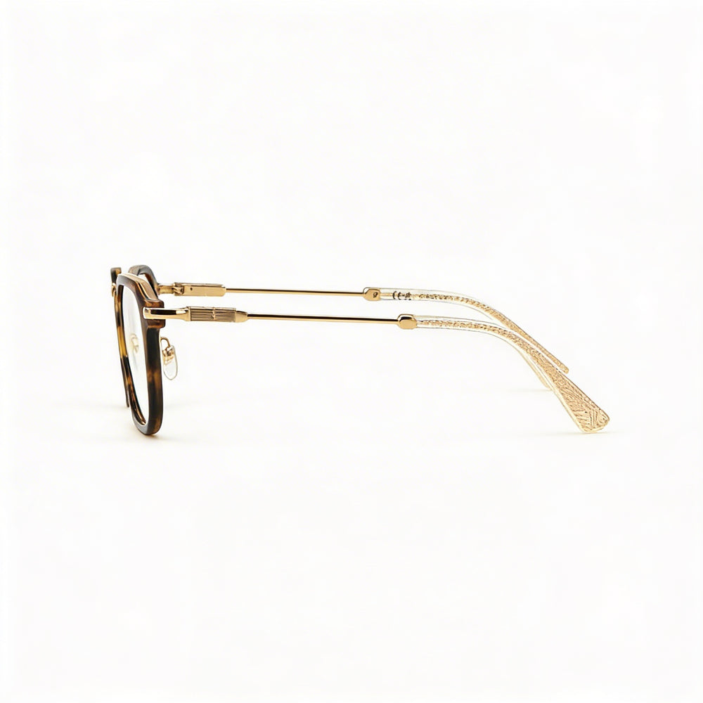 Montura de gafas Police Casual para hombre, de metal dorado rosa, con lentes transparentes, ancho de lente de 50 mm, puente de 21 mm y patillas de 145 mm.