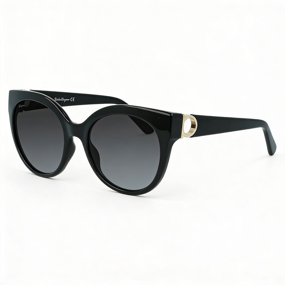 Salvatore Ferragamo Gancini SF1031SL Women's Round Black Plastic Grey 53mm 100% UV Protection Sunglasses