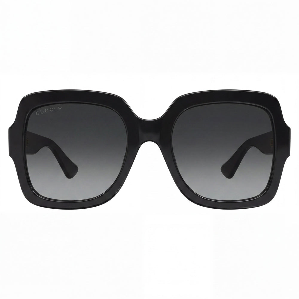 Gucci Gg1337s 002 Women's Black Gold-Logo Injection Sunglasses Grey Gradient Lenses 54mm UV Protection