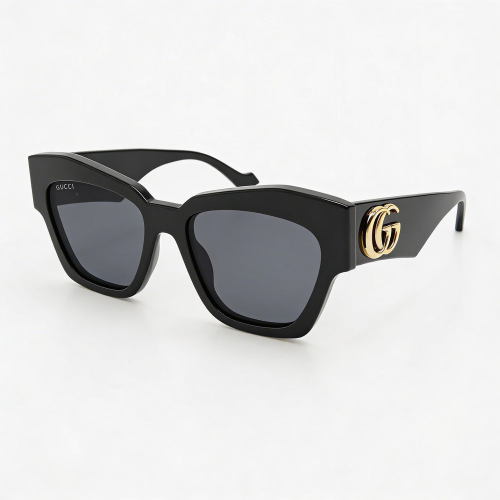 Gucci Gg1422s-001 Women's Cat Eye Black Plastic Frame Grey Lens Non-Polarized UV Protection Sunglasses 55mm