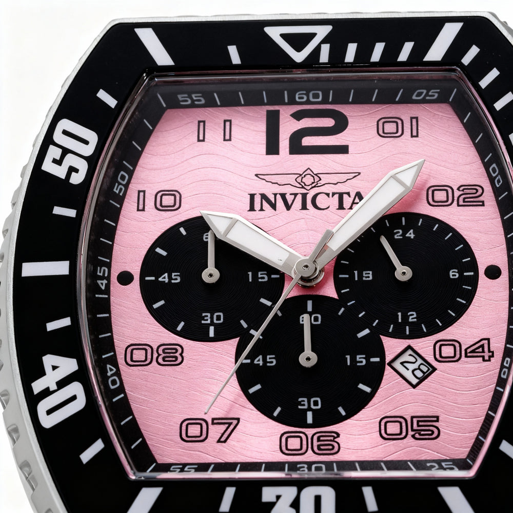 Reloj cronógrafo de cuarzo unisex Invicta Pro Diver 47286, caja de acero inoxidable de 51 mm, esfera rosa, resistente al agua hasta 10 bares.