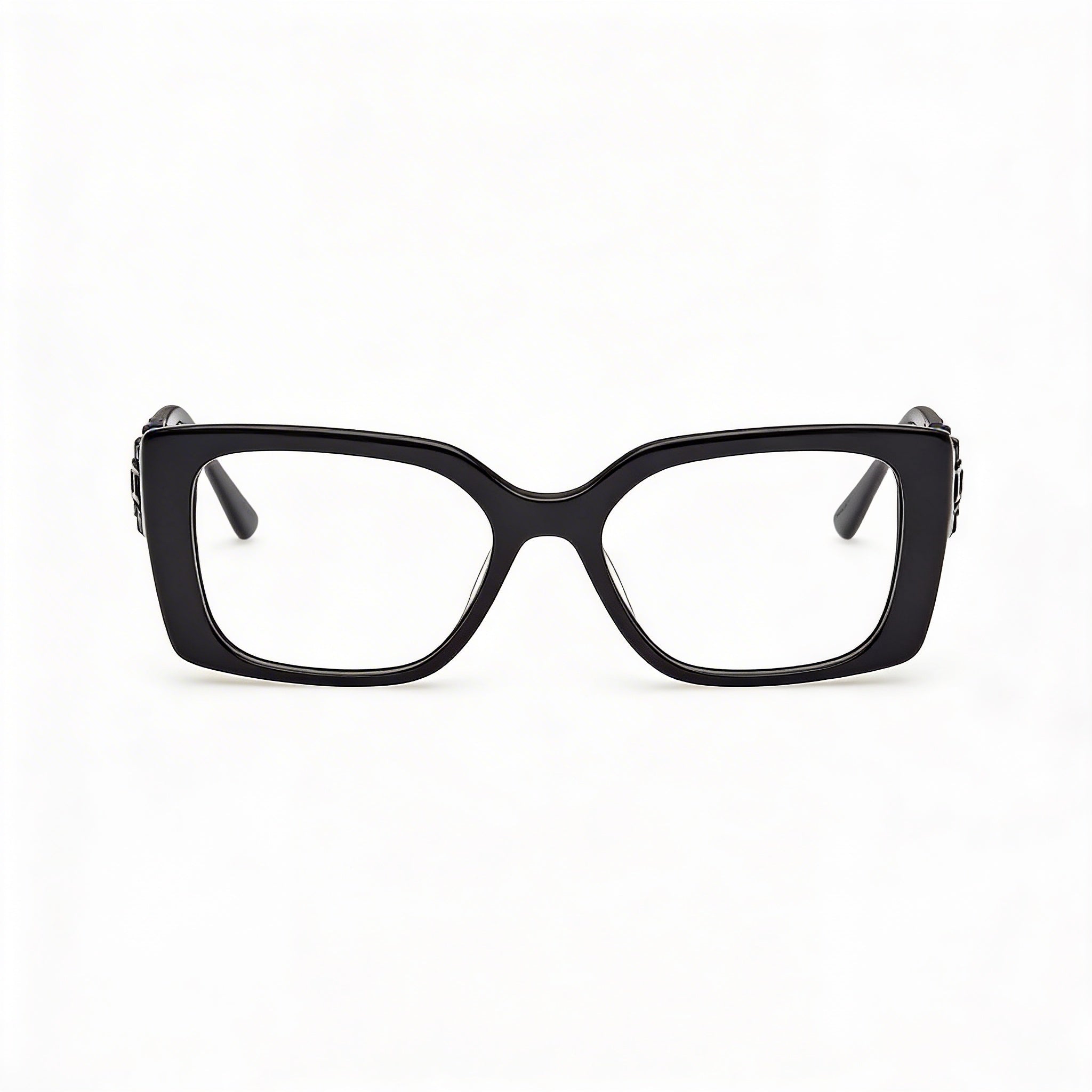 Guess Women's Gu50322 Model Optical Eyeglasses featuring a Shiny Black Plastic Frame and Transparent Lenses, 51mm Lens Width, Photo 3