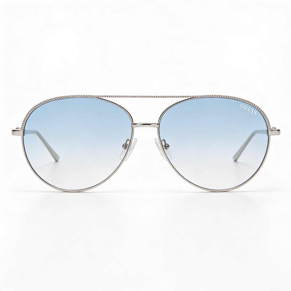 GUESS 63 Mm Gf0391 Women's Shiny Light Nickeltin Gradient Blue Frame Gradient Sunglasses 140mm