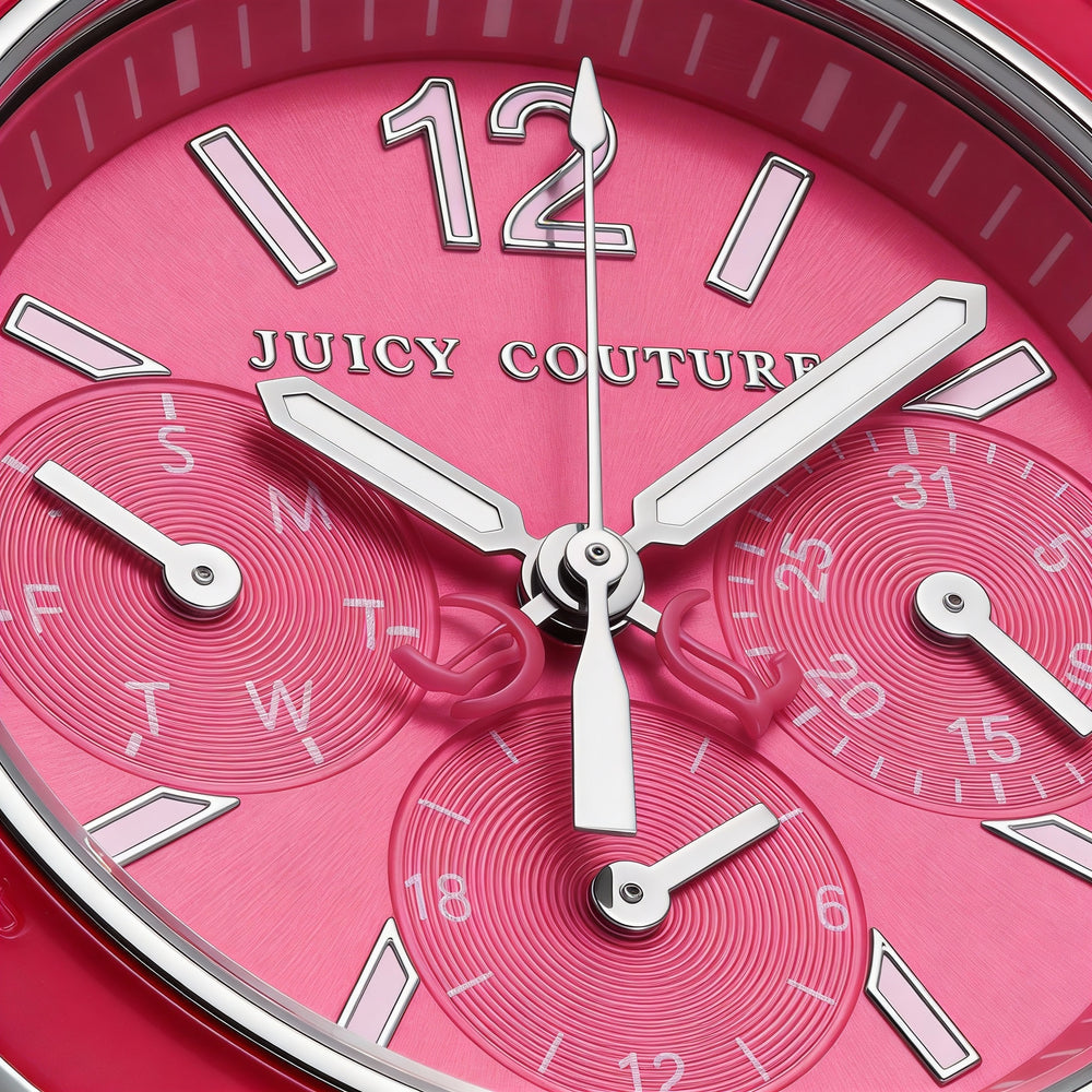 Reloj de pulsera cronógrafo para mujer con correa Juicy Couture, con correa de piel de pitahaya rosa