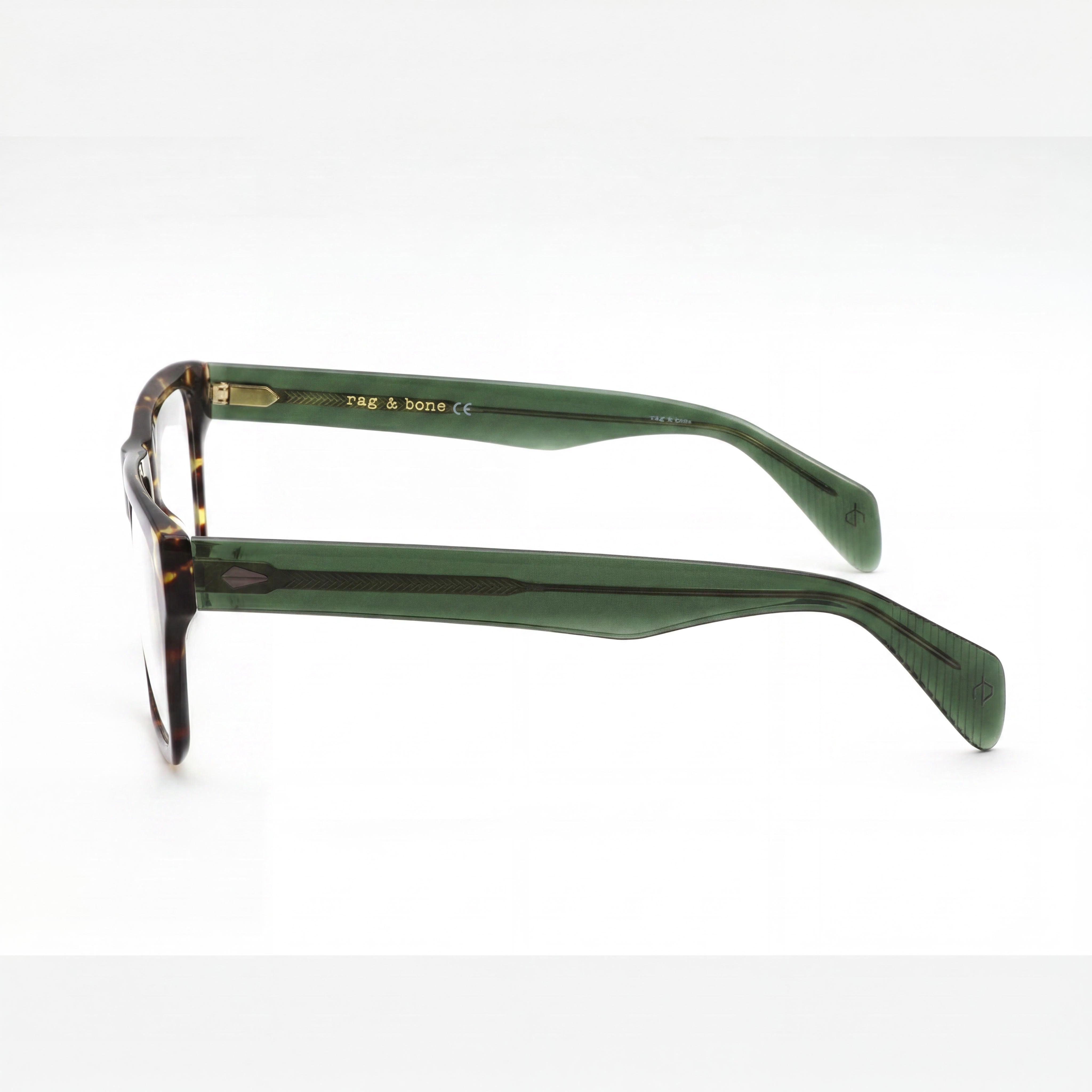 rag & bone Men's Casual Style Eyeglasses with Brown Havana Green Plastic Frame, 54mm Lens, 17mm Bridge, 145mm Temple, Photo 2