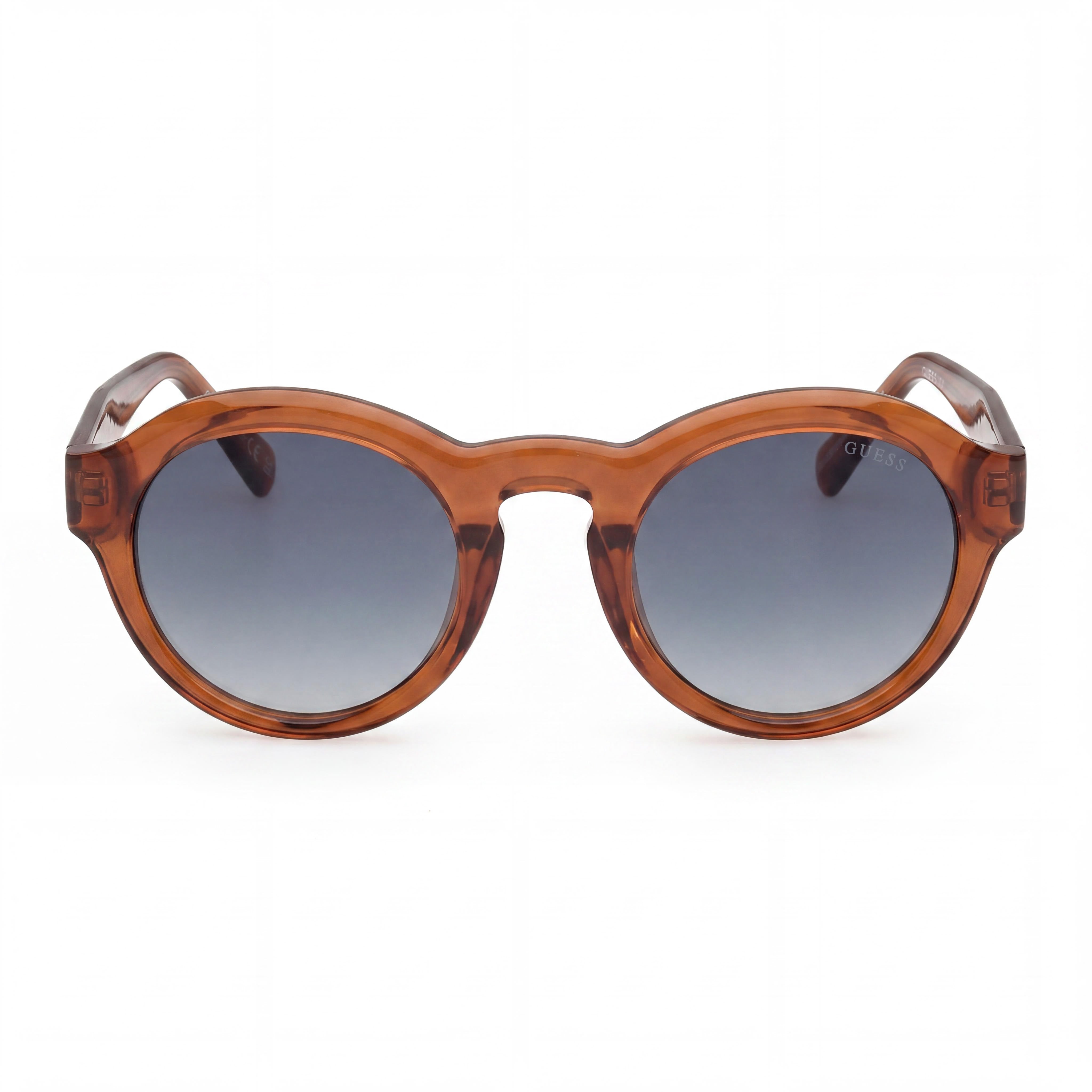 GUESS Gafas de sol casuales unisex de plástico marrón oscuro brillante con montura, lentes degradadas azules con protección UV, no polarizadas, 49 mm, Photo 2