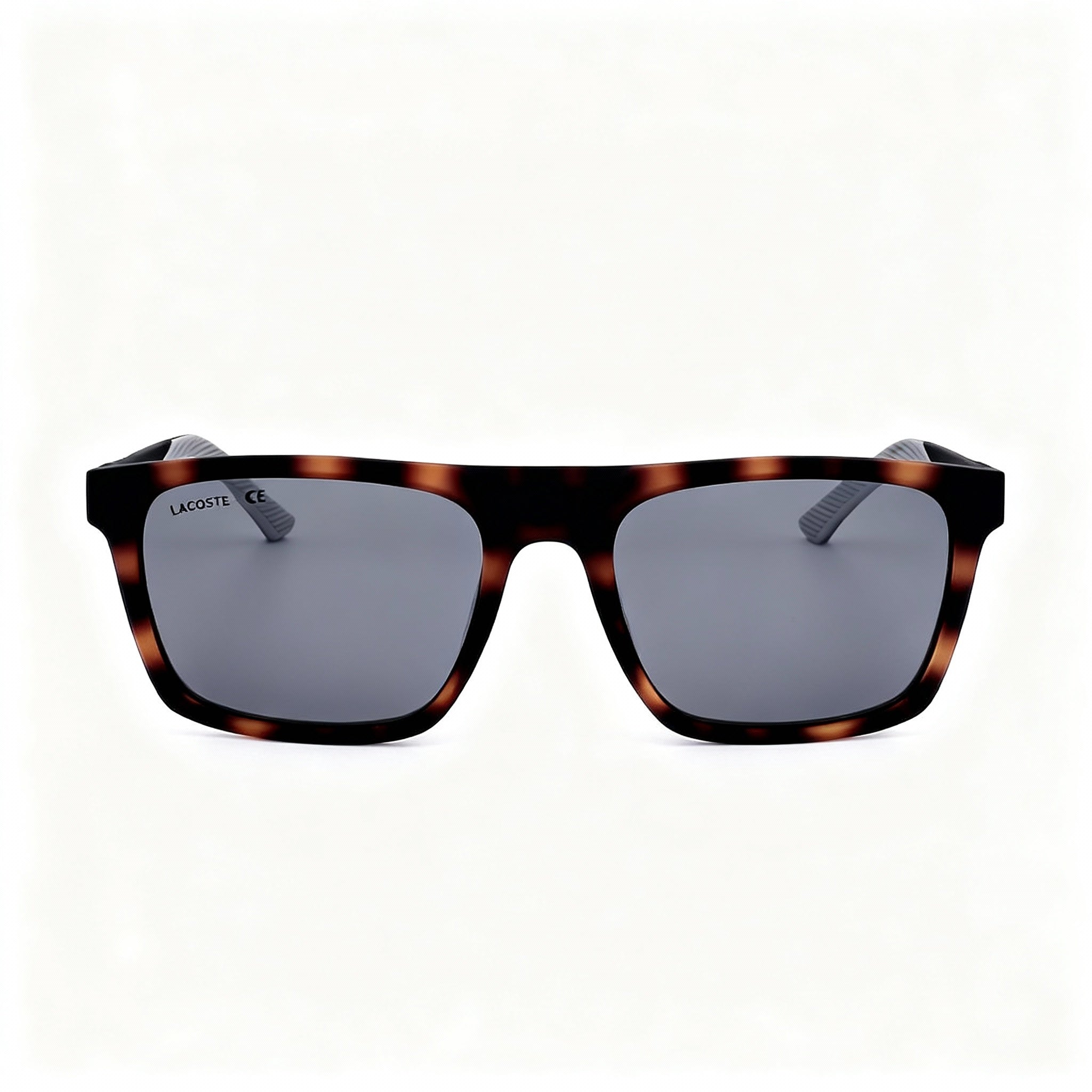 Lacoste L957s Men's Full-Rim Rectangular Plastic Sunglasses Matte Havana Frame Grey Mirror Polycarbonate Lens 56mm