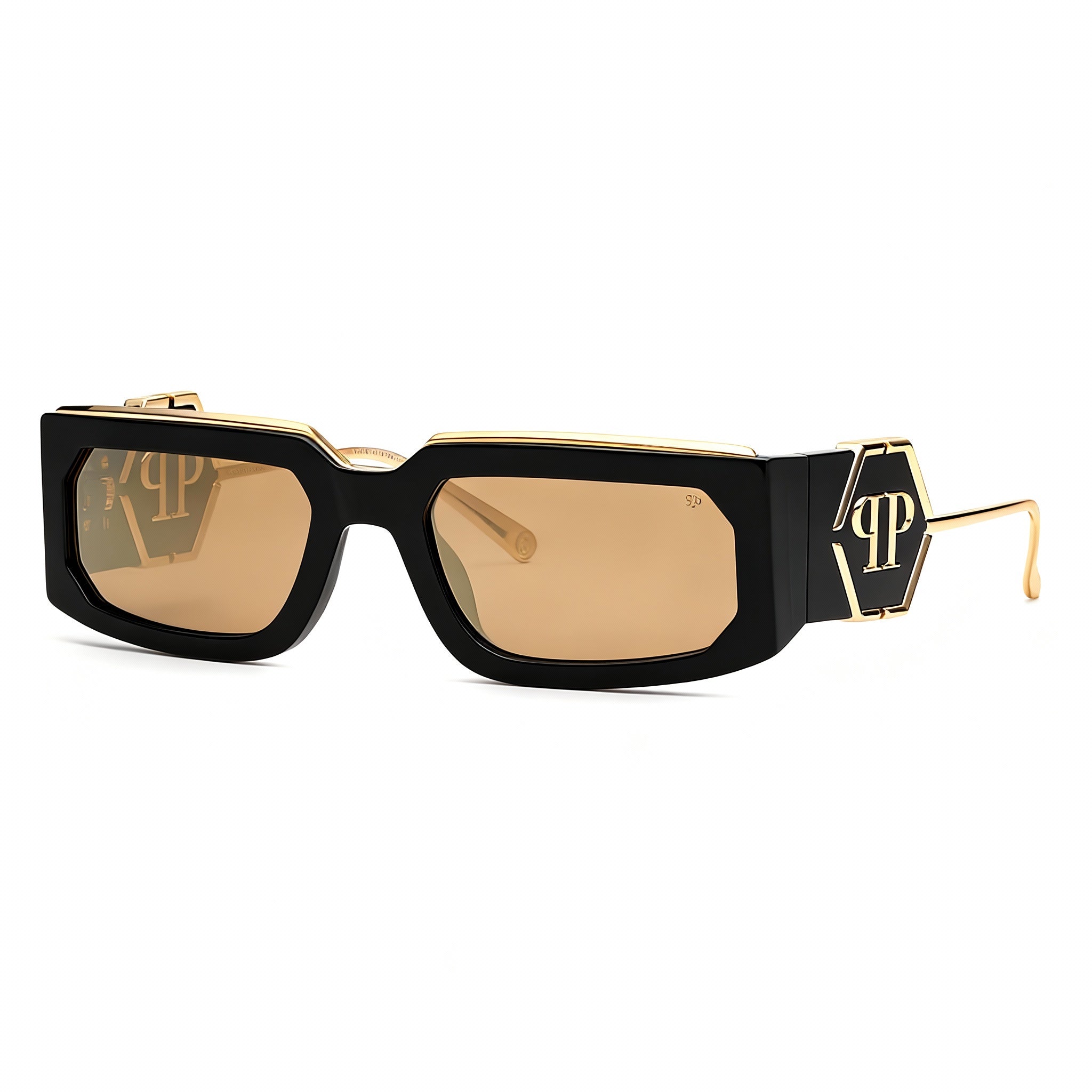 Philipp Plein SPP119M Modern Unisex Multi-Coloured Cellulose Acetate Sunglasses, Smoke Mirror Gold Lens 58-21-135, Photo 3