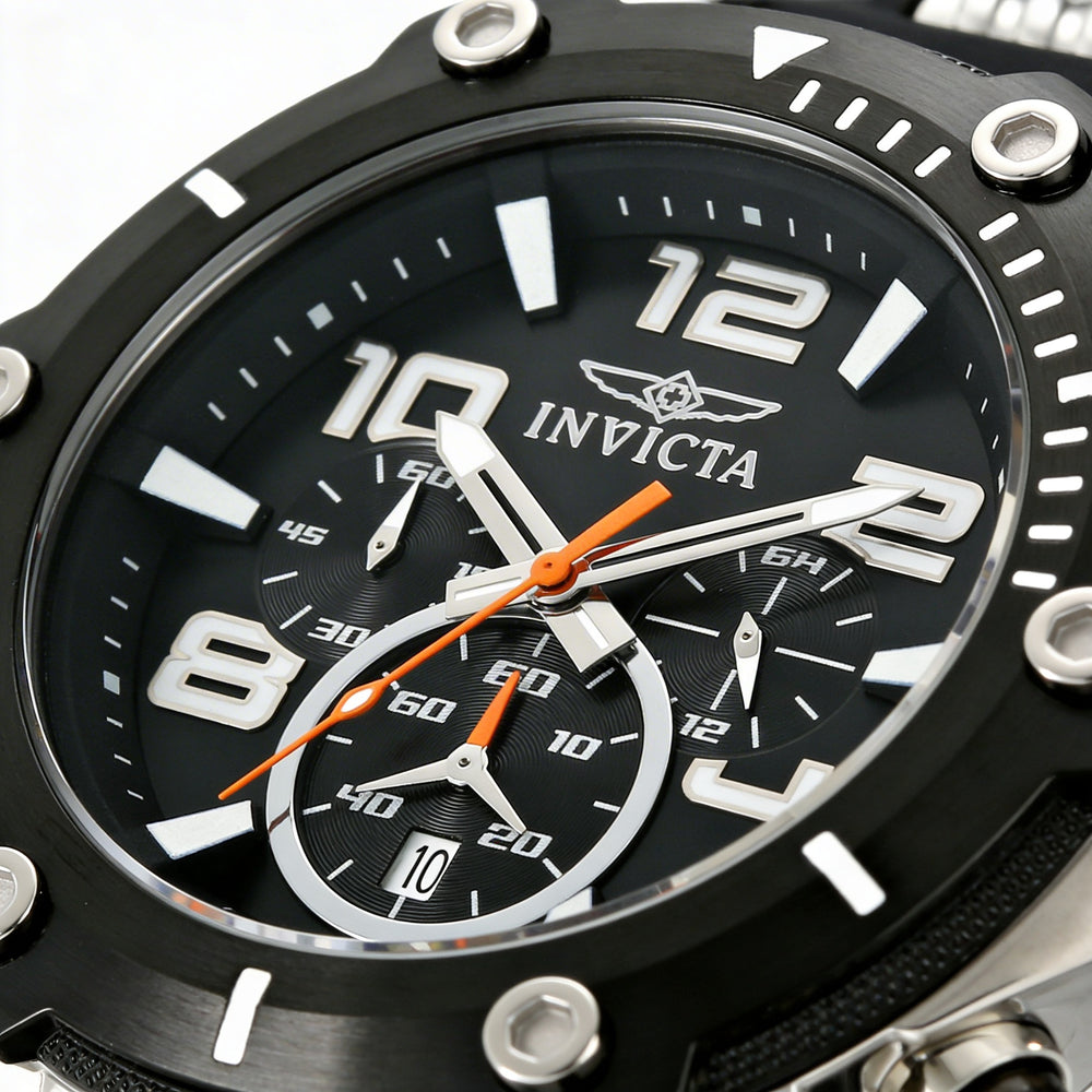 Invicta Speedway Men's Chronograph Two-Tone Black Stainless Steel Case, Black Dial, Stainless Steel & Rubber Strap Watch 51mm