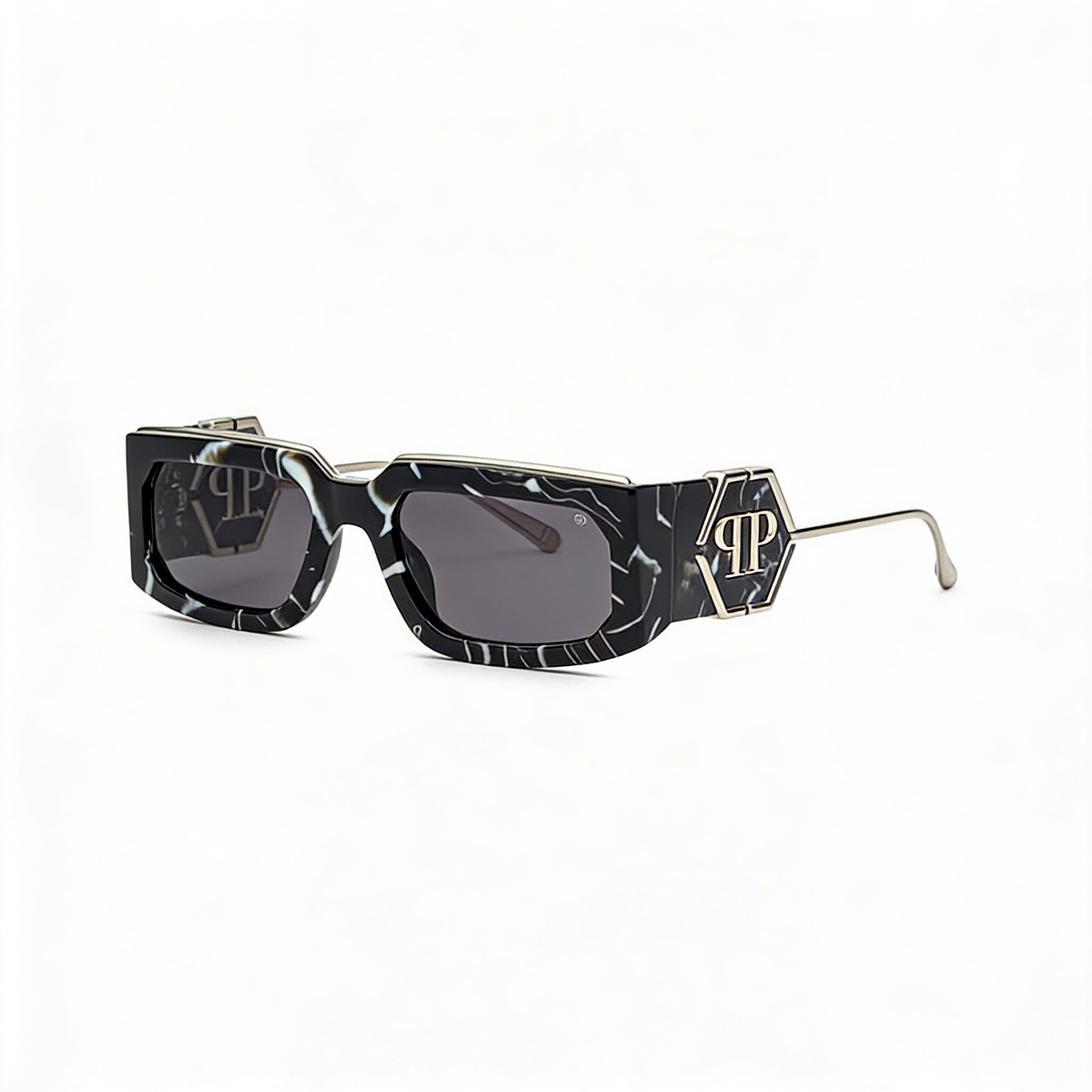 Philipp Plein Modern Men's Multi-coloured Acetate Marbled Black Lens UV Protected Sunglasses 58mm, Photo 3