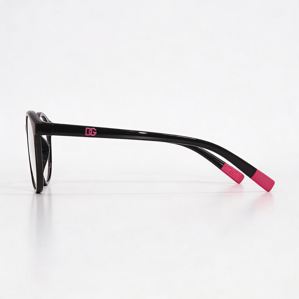 Dolce & Gabbana DX5095 Women's Black Pink-Logo Full Rim Round Plastic Eyeglasses Clear Blue Light Filter 46-19-130mm