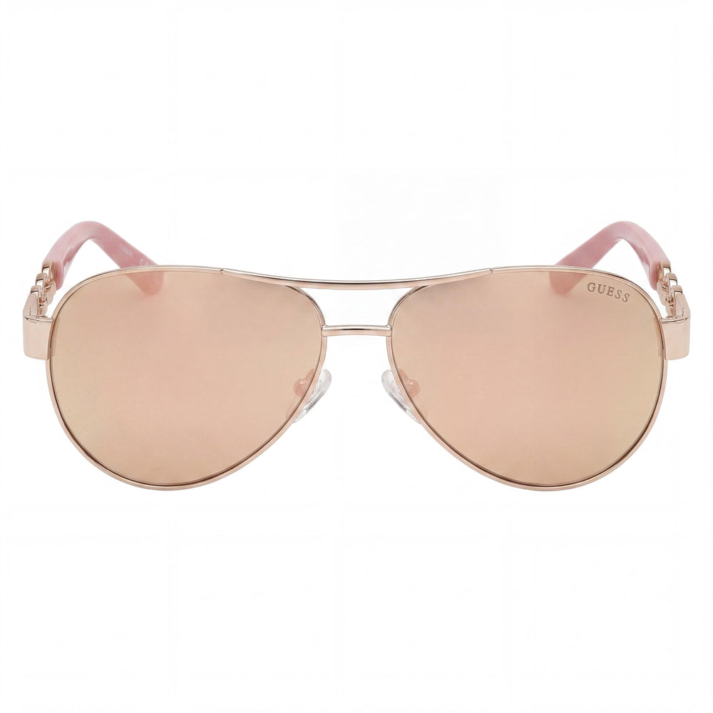 GUESS Gu00174 Women's 100% UV Protection Metal Sunglasses, Rose Gold Frame, Brown Mirror, 60mm