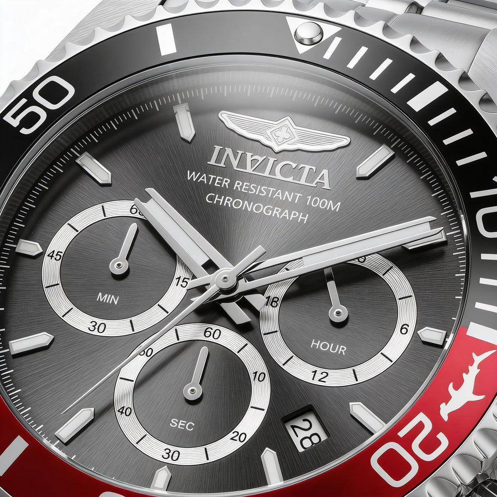 Invicta Pro Diver 49838 Unisex Silver Stainless Steel Case Black Dial Chronograph Quartz Watch 43mm