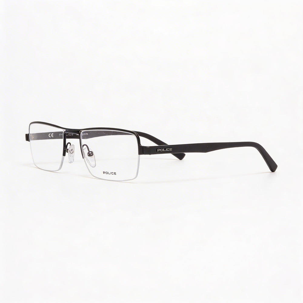 Gafas de sol Police modernas unisex de acetato negro y metal, con montura rectangular semi sin montura y lentes de policarbonato transparente, talla 52