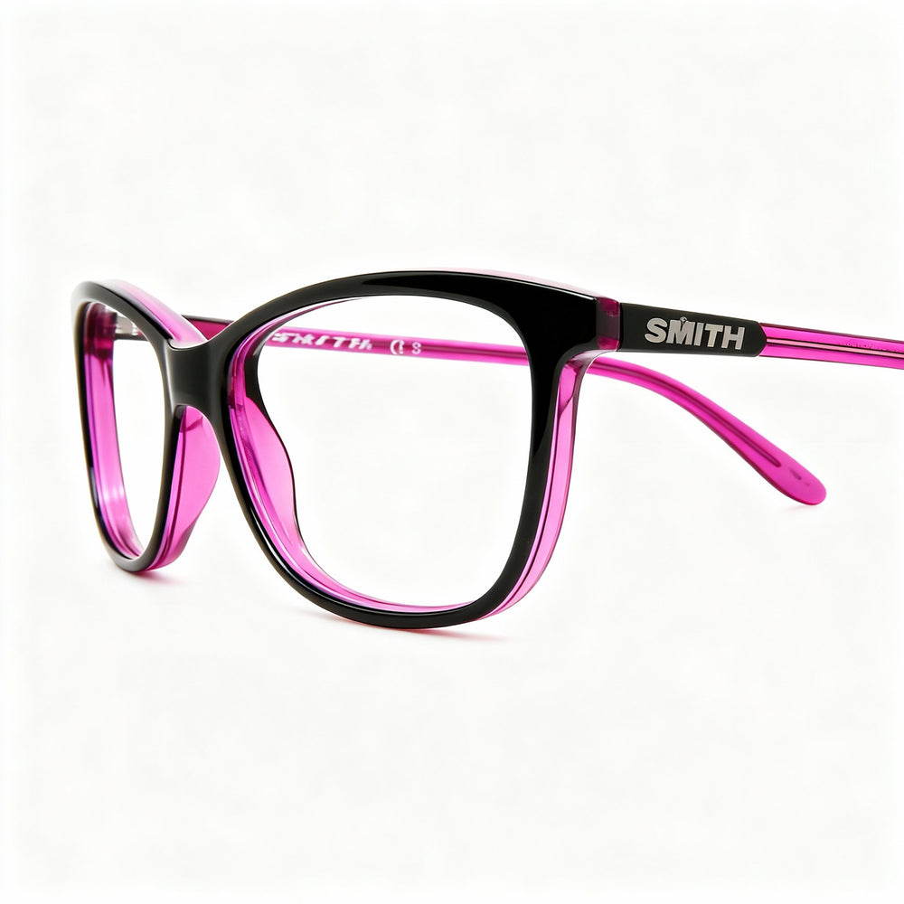 SMITH JADEN VC8 Women's Modern Black Cyclamen Acetate Eyeglasses, Customisable Clear Lenses, Size 53-15-135