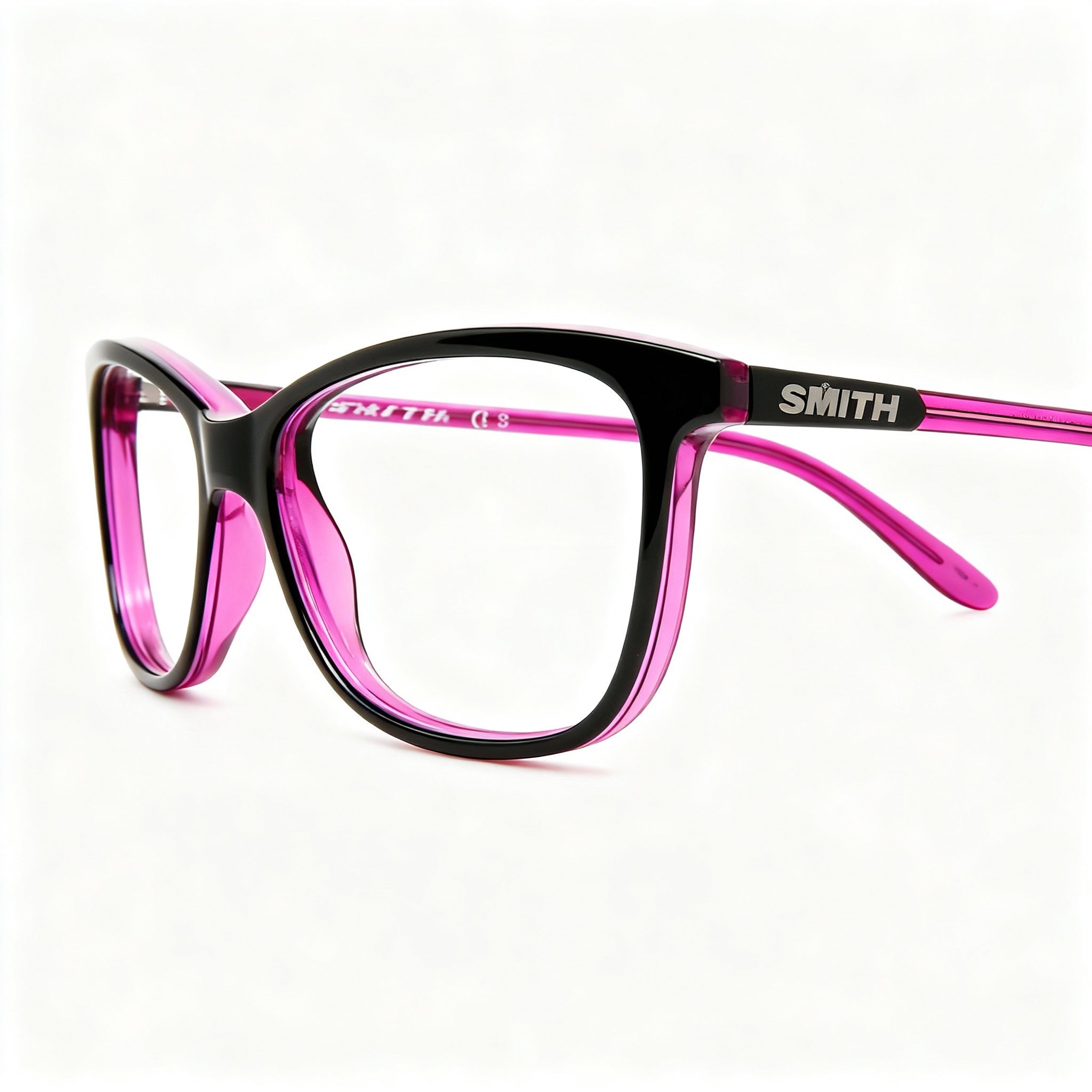 SMITH JADEN VC8 Women's Modern Black Cyclamen Acetate Eyeglasses, Customisable Clear Lenses, Size 53-15-135, Photo 3