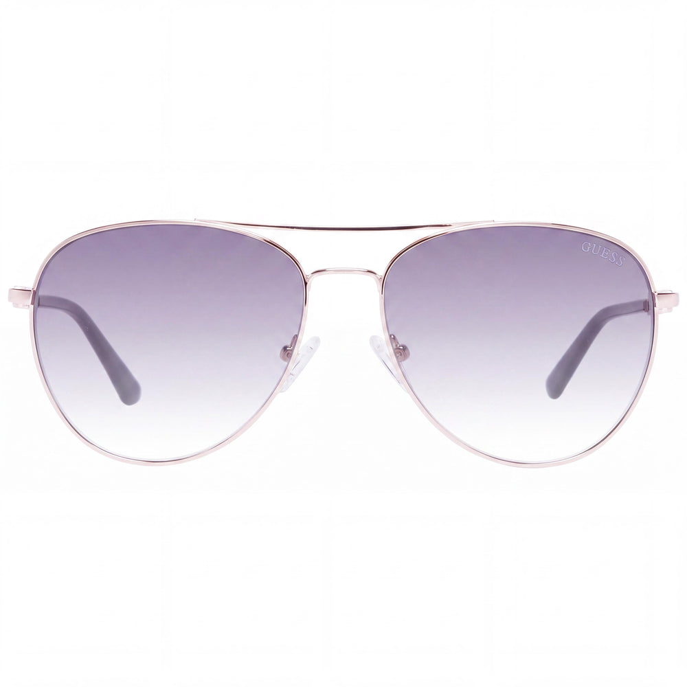 GUESS Gf6143 Women's Pilot Sunglasses with Rose Gold Plastic Frame, Gradient Smoke Lenses, 100% UV Protection, 59mm