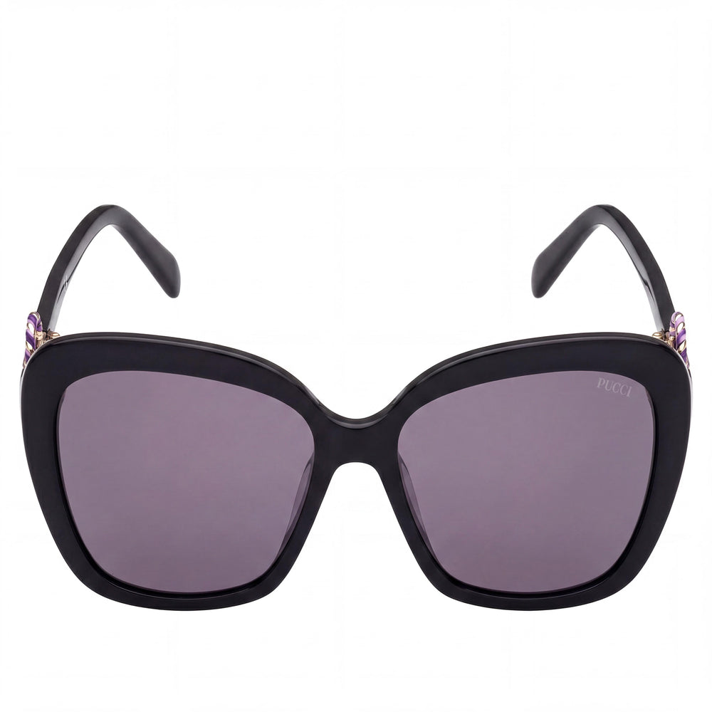 Emilio Pucci EP0165 Unisex Shiny Black Vivara Print Wrap Plastic Frame Sunglasses with Smoke UV Protection Lenses 58mm