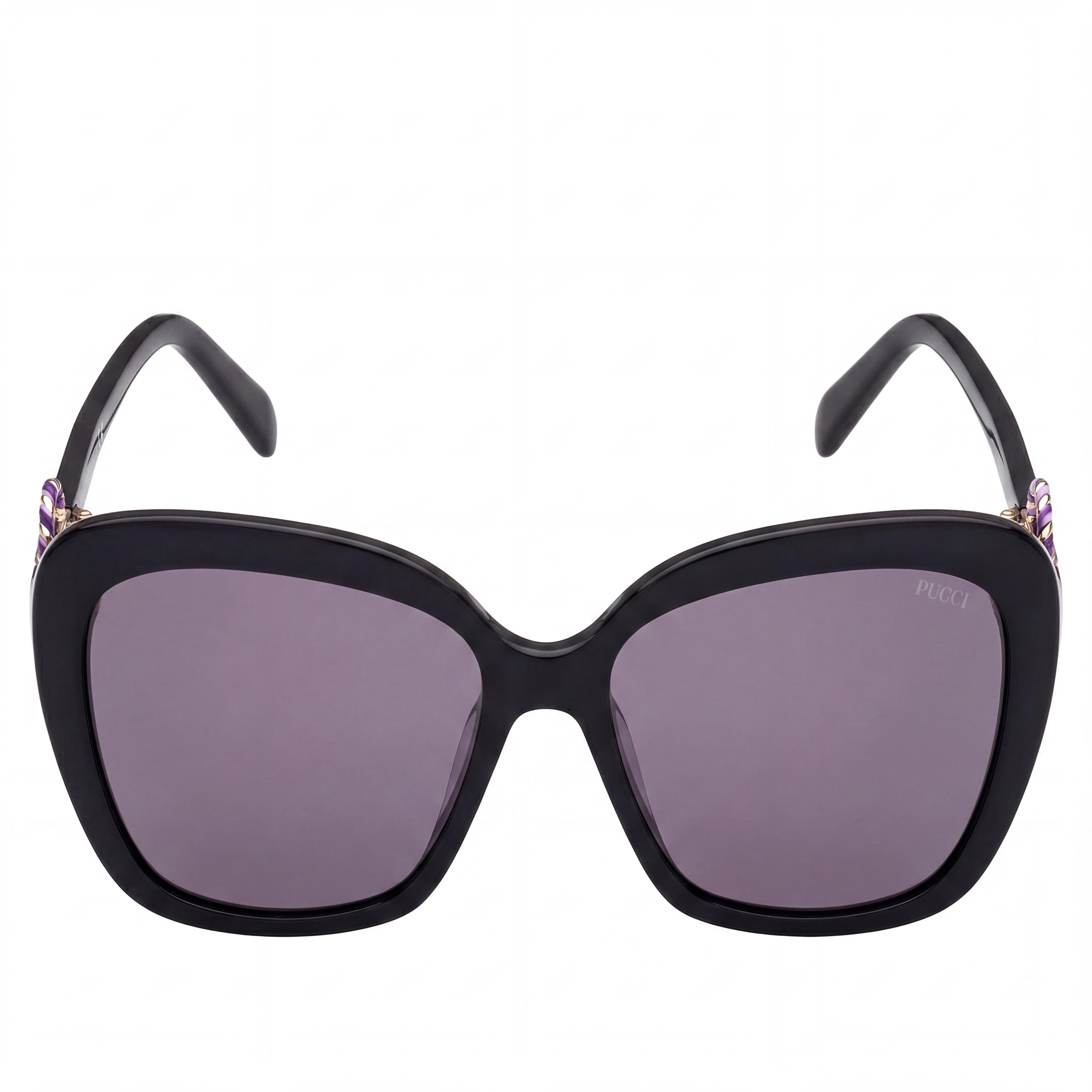 Gafas de sol unisex Emilio Pucci EP0165 Vivara con montura de plástico, lentes ahumadas con protección UV, 58 mm, color negro brillante, Photo 2