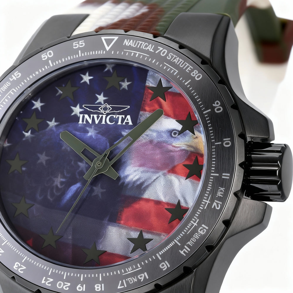 Reloj de cuarzo Invicta Aviator 48956 para hombre, caja de acero inoxidable de 50 mm, esfera roja, correa de silicona, resistente al agua hasta 10 ATM.