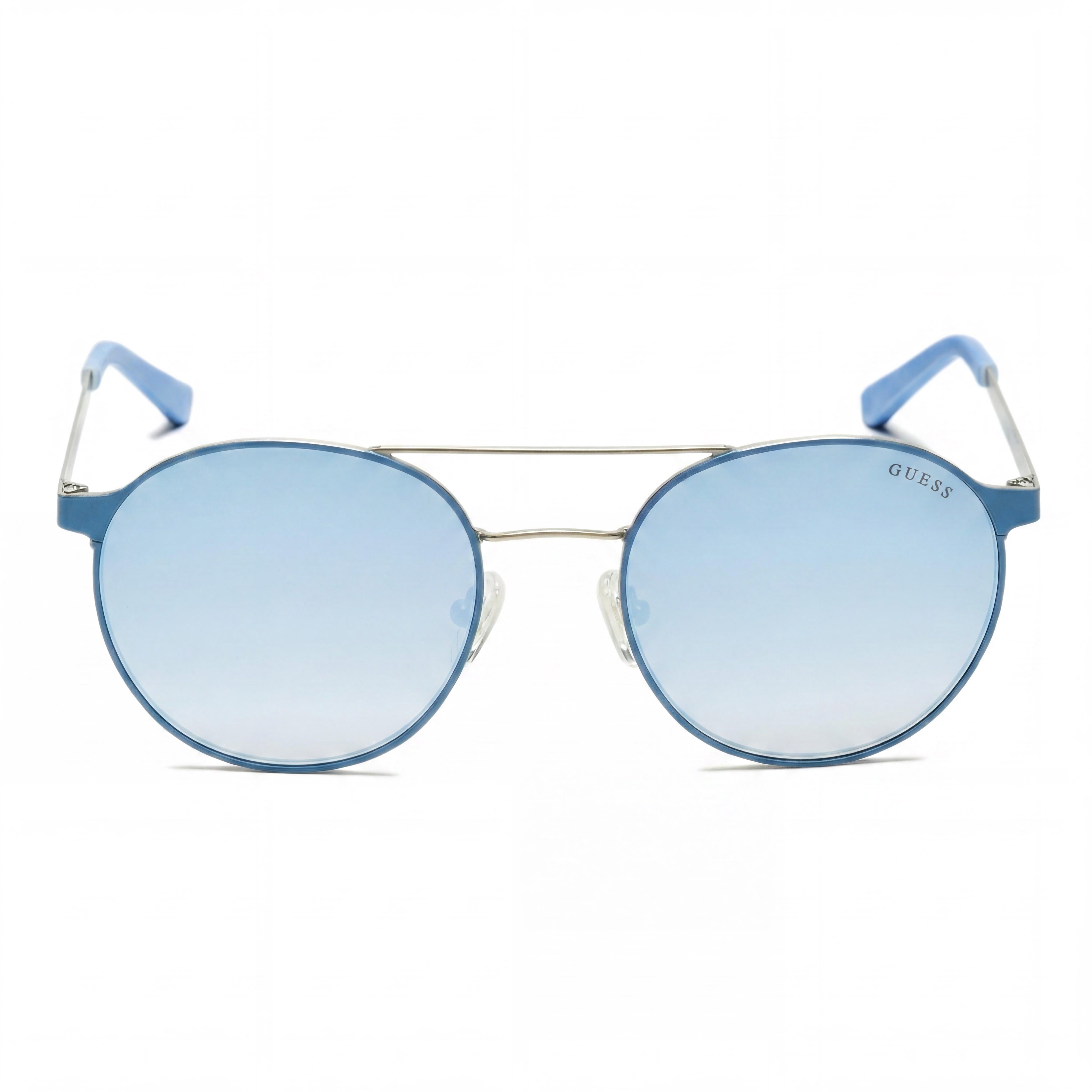Guess Gu3023 Women's Anti-Reflective Rounded Metal Light Blue & Blue Mirror Frame Sunglasses with Blue Mirror Lenses 52mm, Photo 2