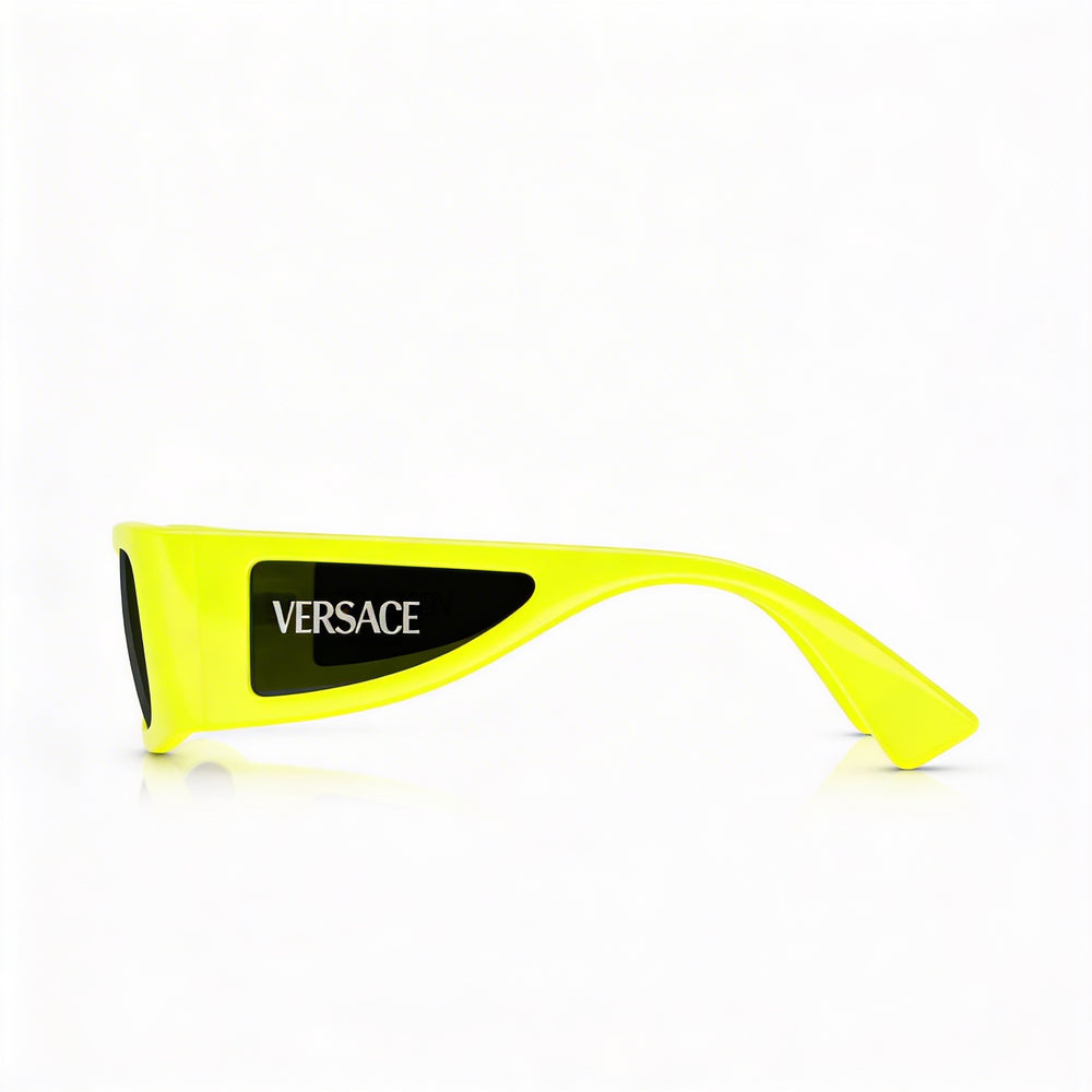 Versace Men's Rectangle Yellow Fluo Plastic Frame Sunglasses with Dark Grey Lenses, 100% UV Protection, 57-16-135mm