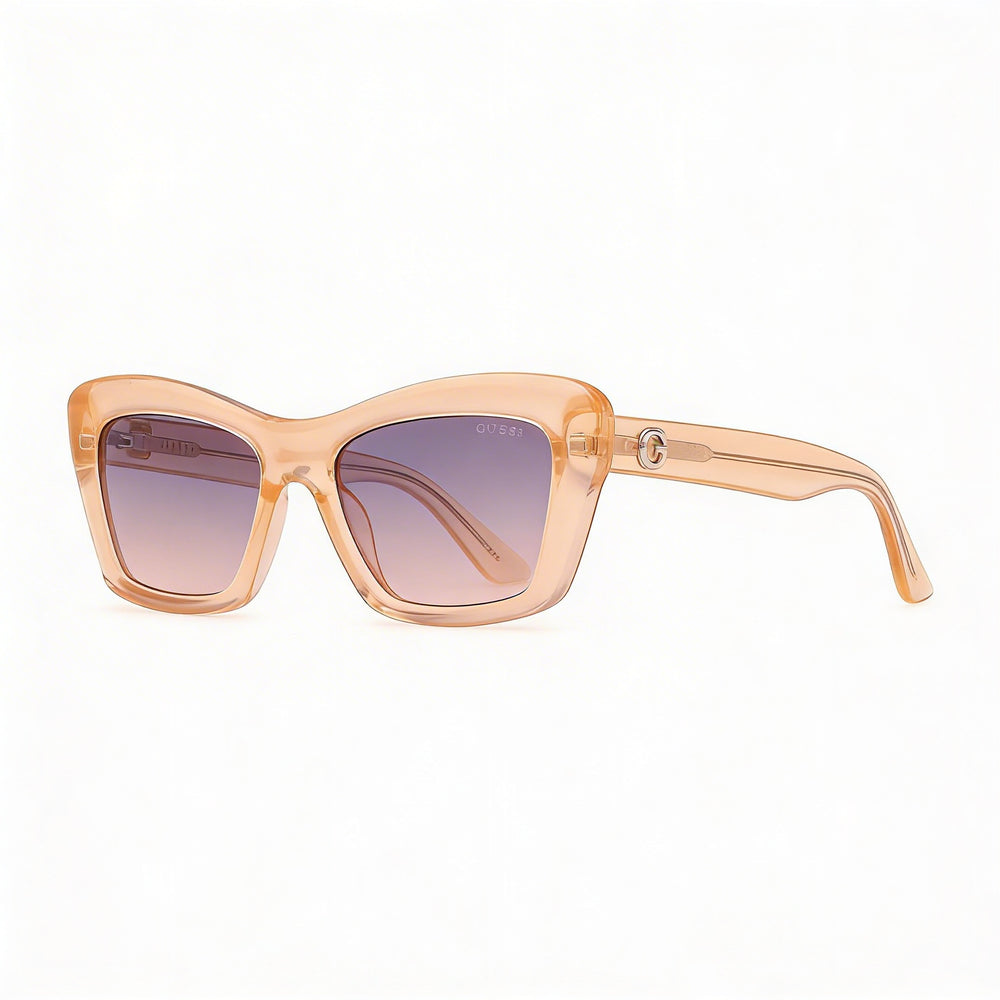 GUESS Women's Plastic Rectangular Sunglasses, Shiny Light Orange, Violet Lenses, UV Protection, 52mm