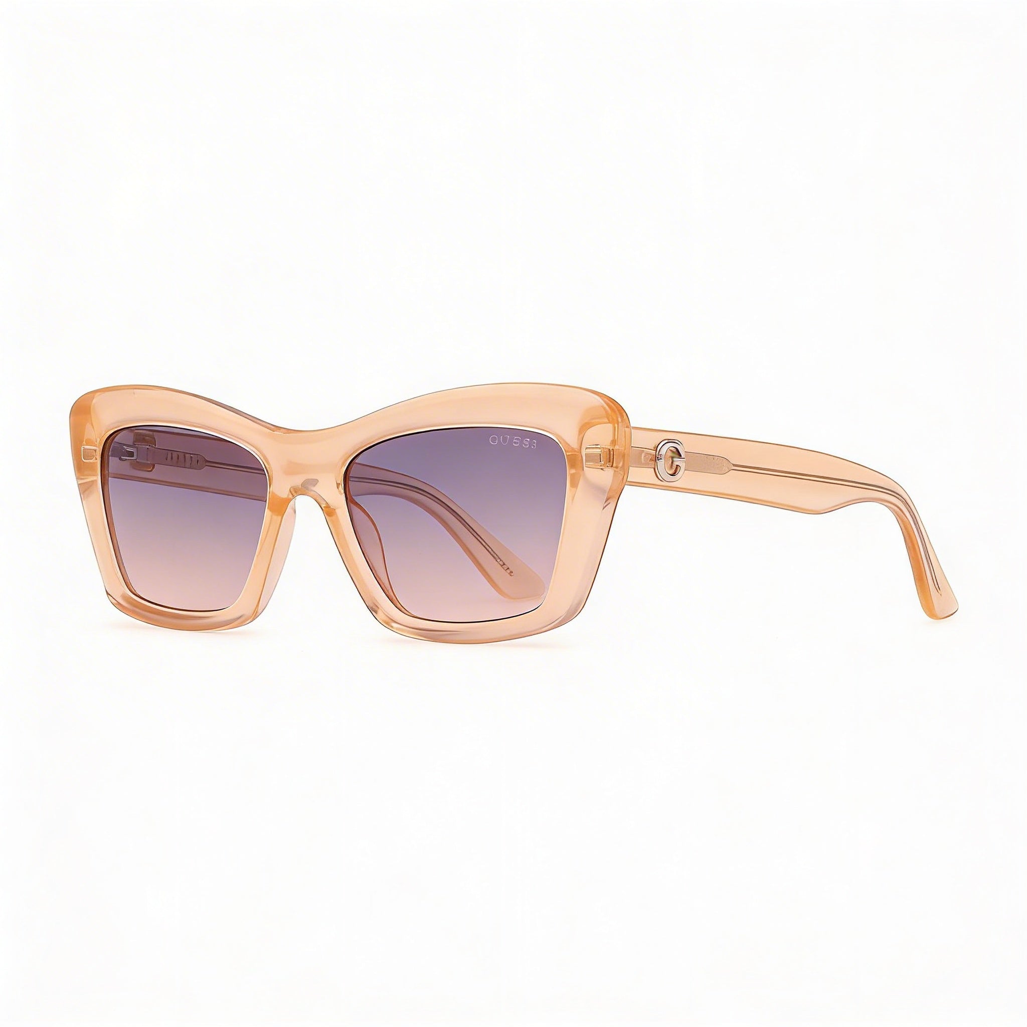 GUESS Women's Plastic Rectangular Sunglasses, Shiny Light Orange, Violet Lenses, UV Protection, 52mm, Photo 1