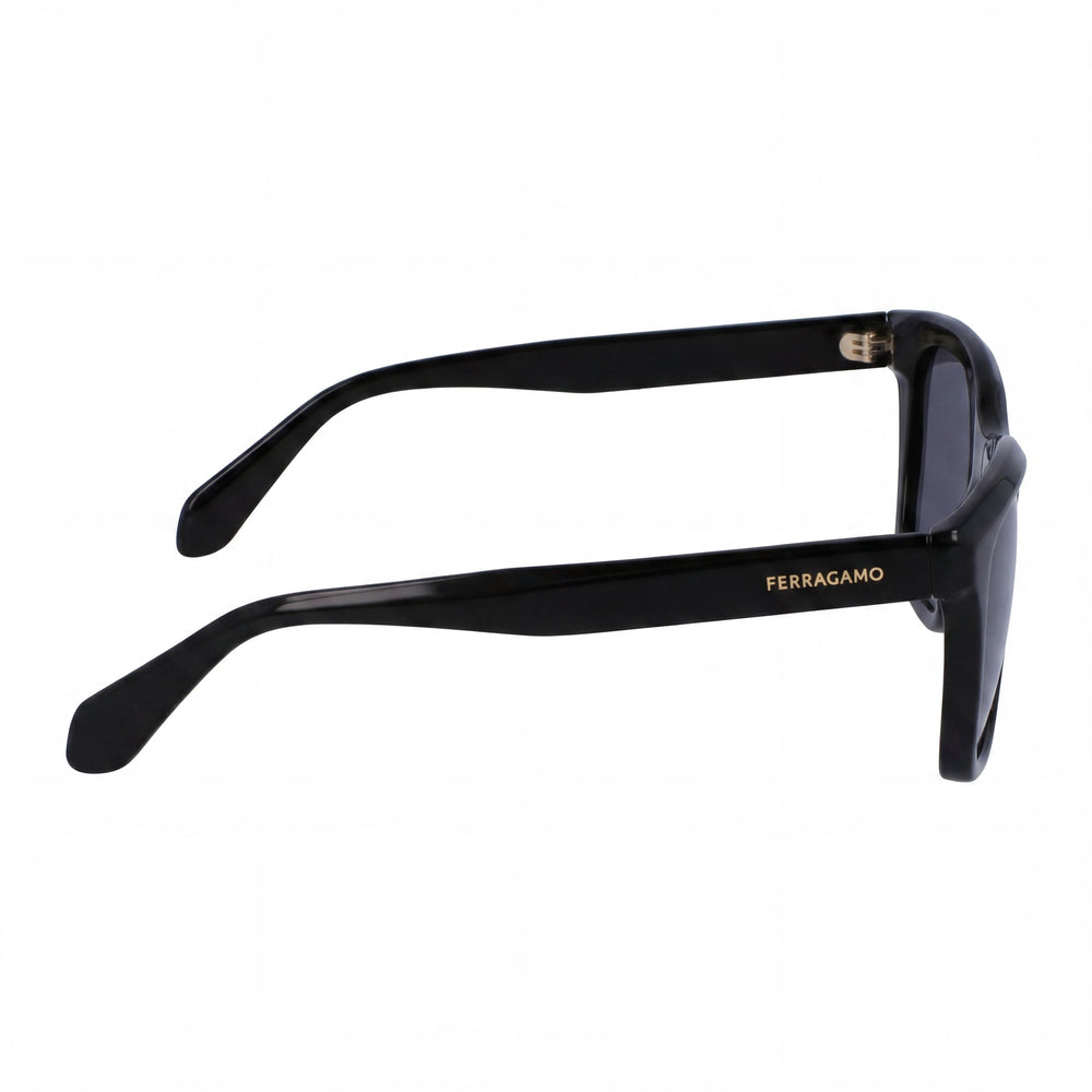 Salvatore Ferragamo Sf2001s Unisex Black Acetate Frame Solid Grey Polycarbonate Lenses Lens Width 54mm