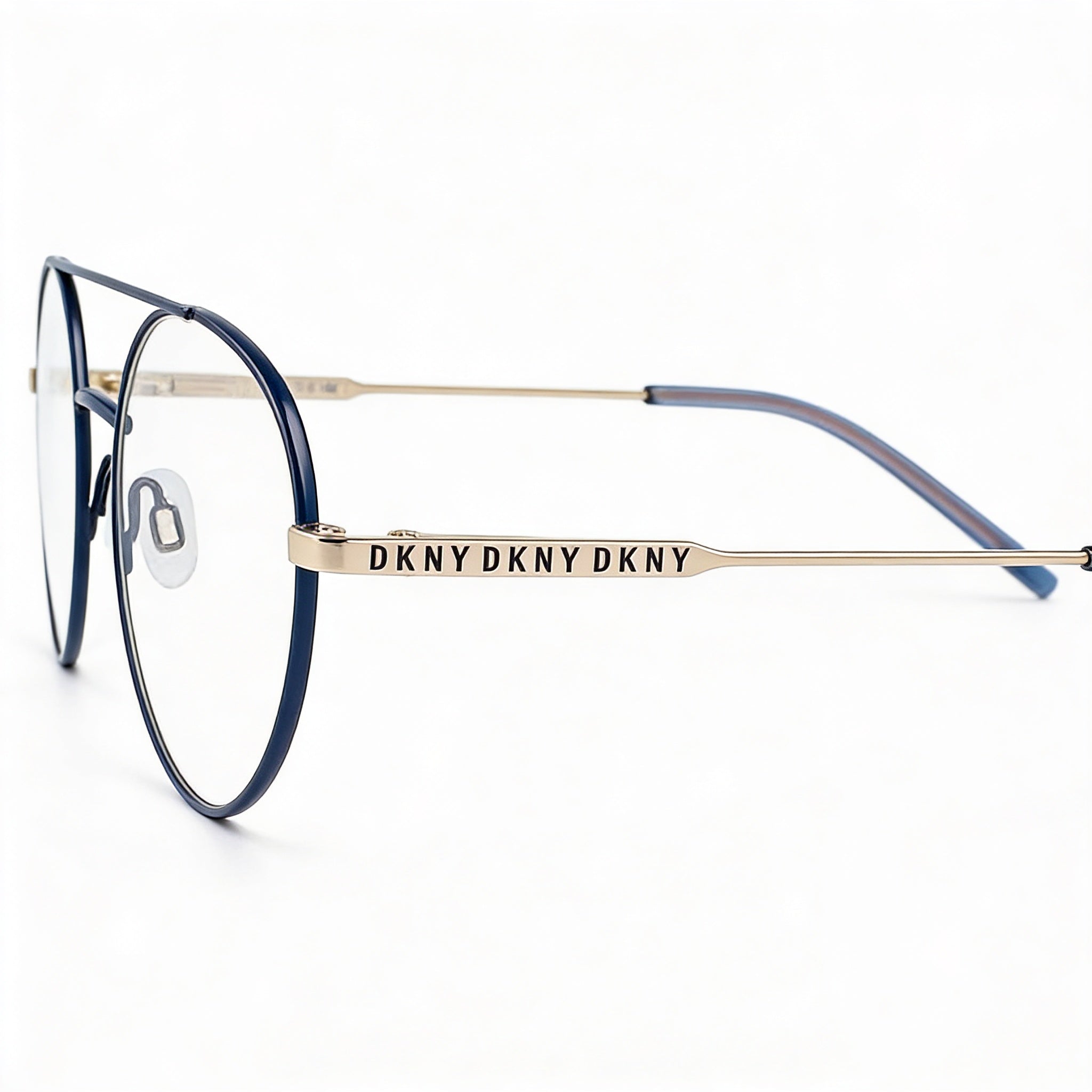 Gafas de sol modernas DKNY para mujer con montura de acero de aleación en dorado azul marino y lentes de policarbonato en dorado azul marino, 51 mm, Photo 3