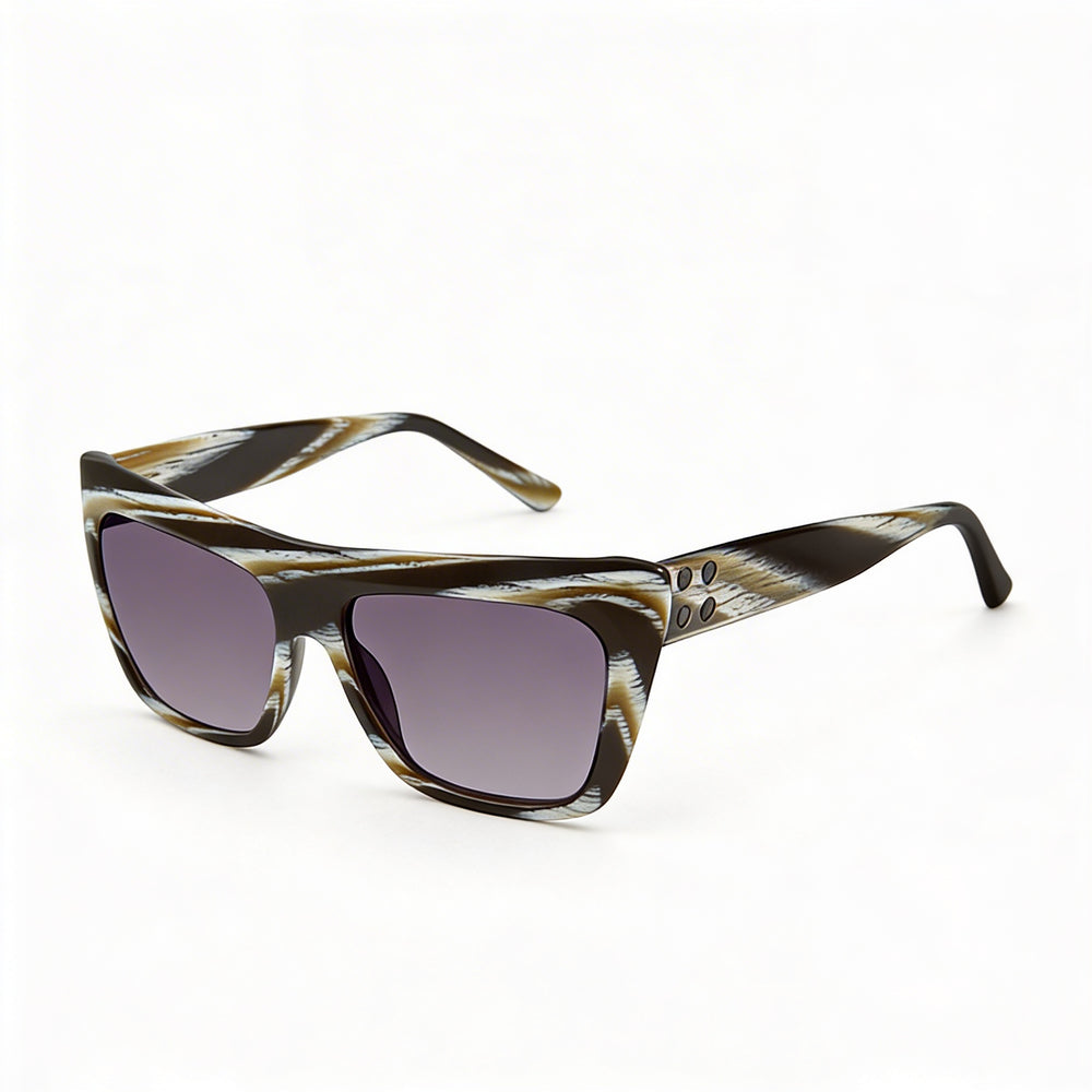 L.A.M.B. Women's Square Full Rim Acetate Sunglasses with Horn Black Frame and Black Lenses 56-16-135