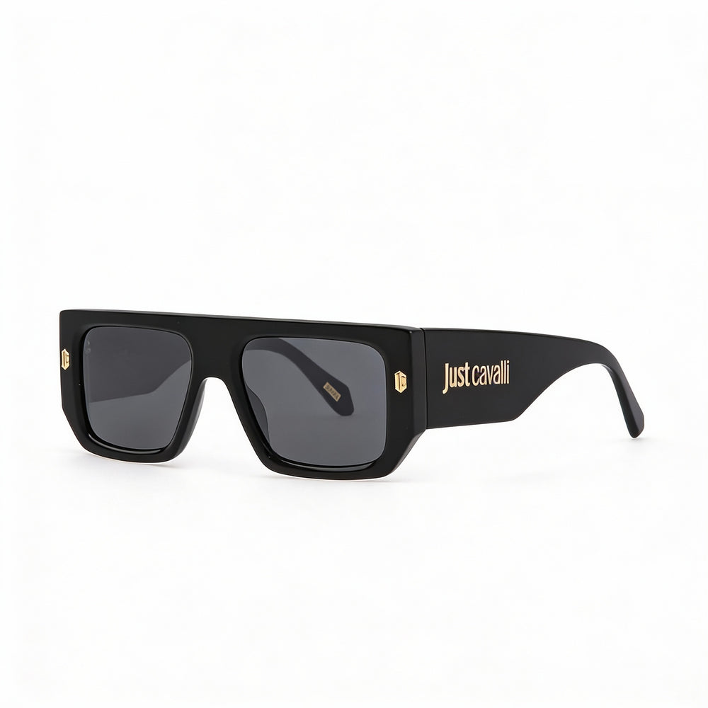 Just Cavalli SJC022 Women's Aviator Shiny Black Frame Smoke Mirror Silver Lens UV Protected Sunglasses 56mm