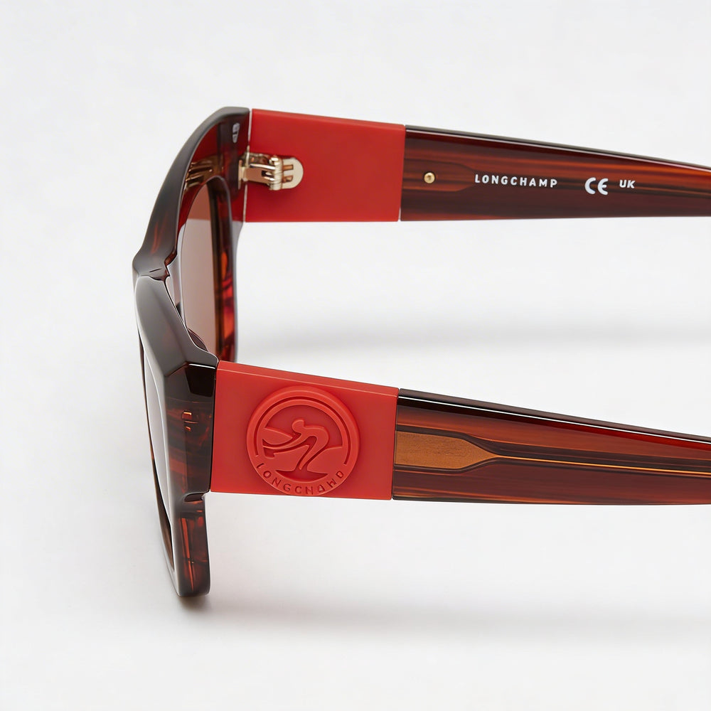 Longchamp Modern LO763S Men's Red Striped Modified Rectangle Sunglasses 6-1-2