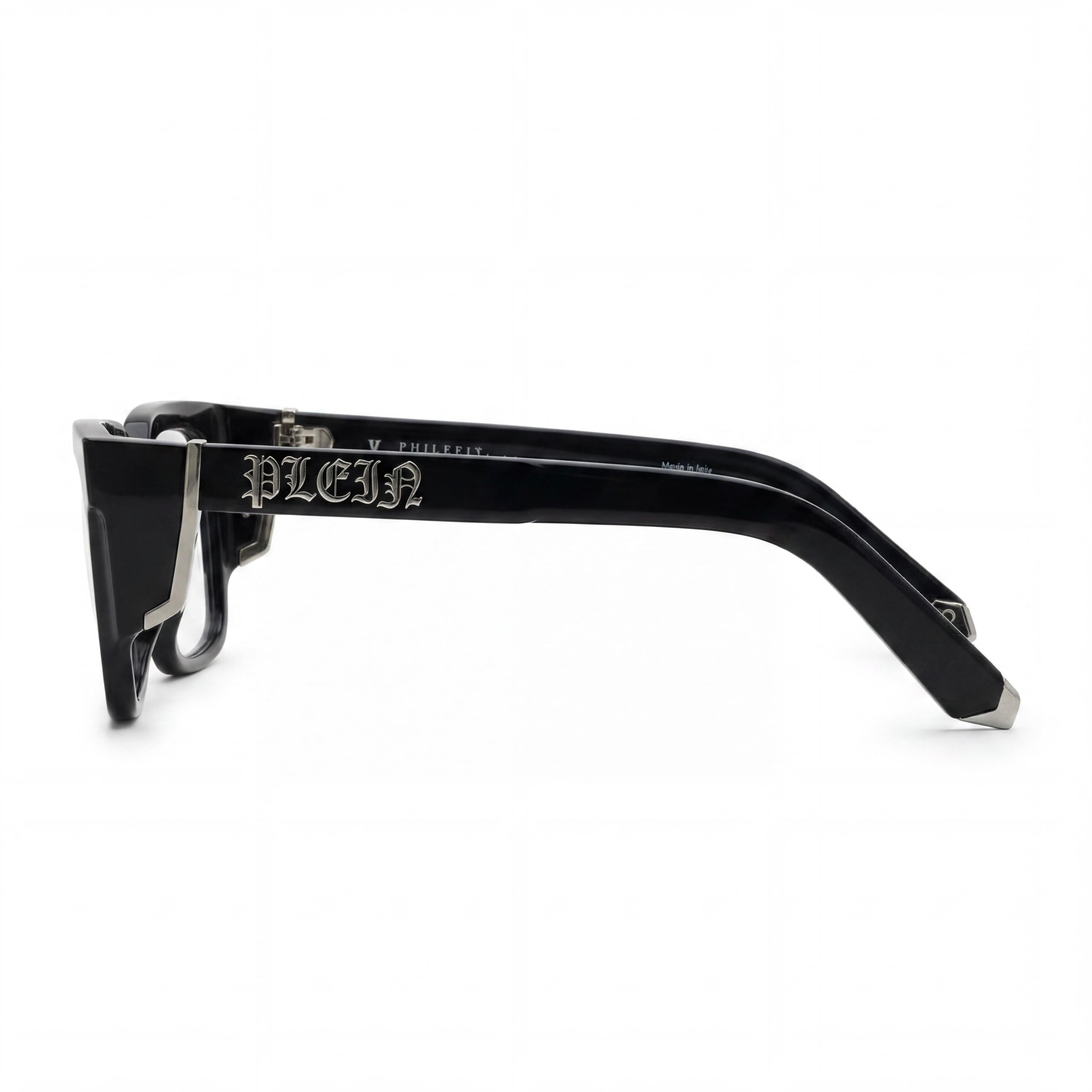 Gafas de acetato negro brillante Philipp Plein Vpp141m para hombre, lentes de 54 mm, puente de 18 mm, patillas de 145 mm, Photo 3