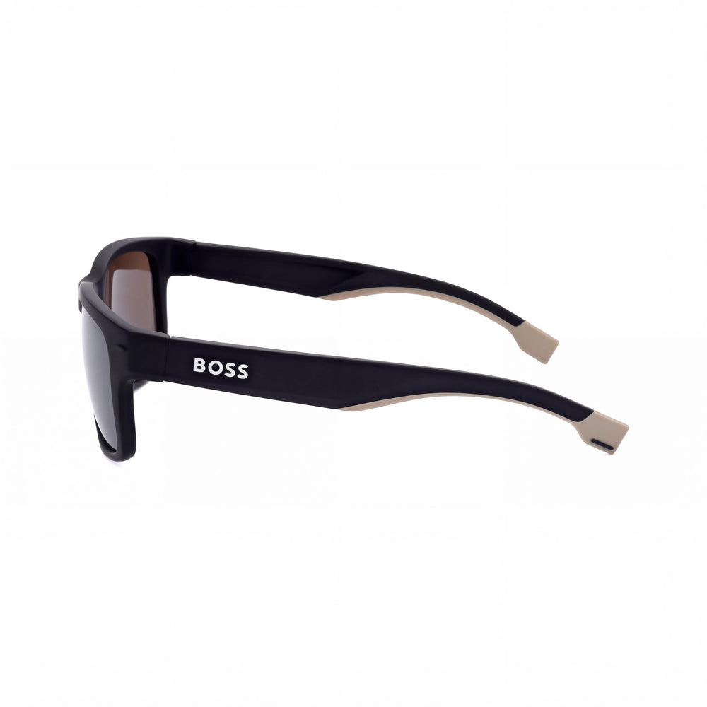 Hugo Boss Contemporary Unisex Sunglasses with Polyamide Matte Black Beige Frame and Brown UV Protected Lenses 57mm