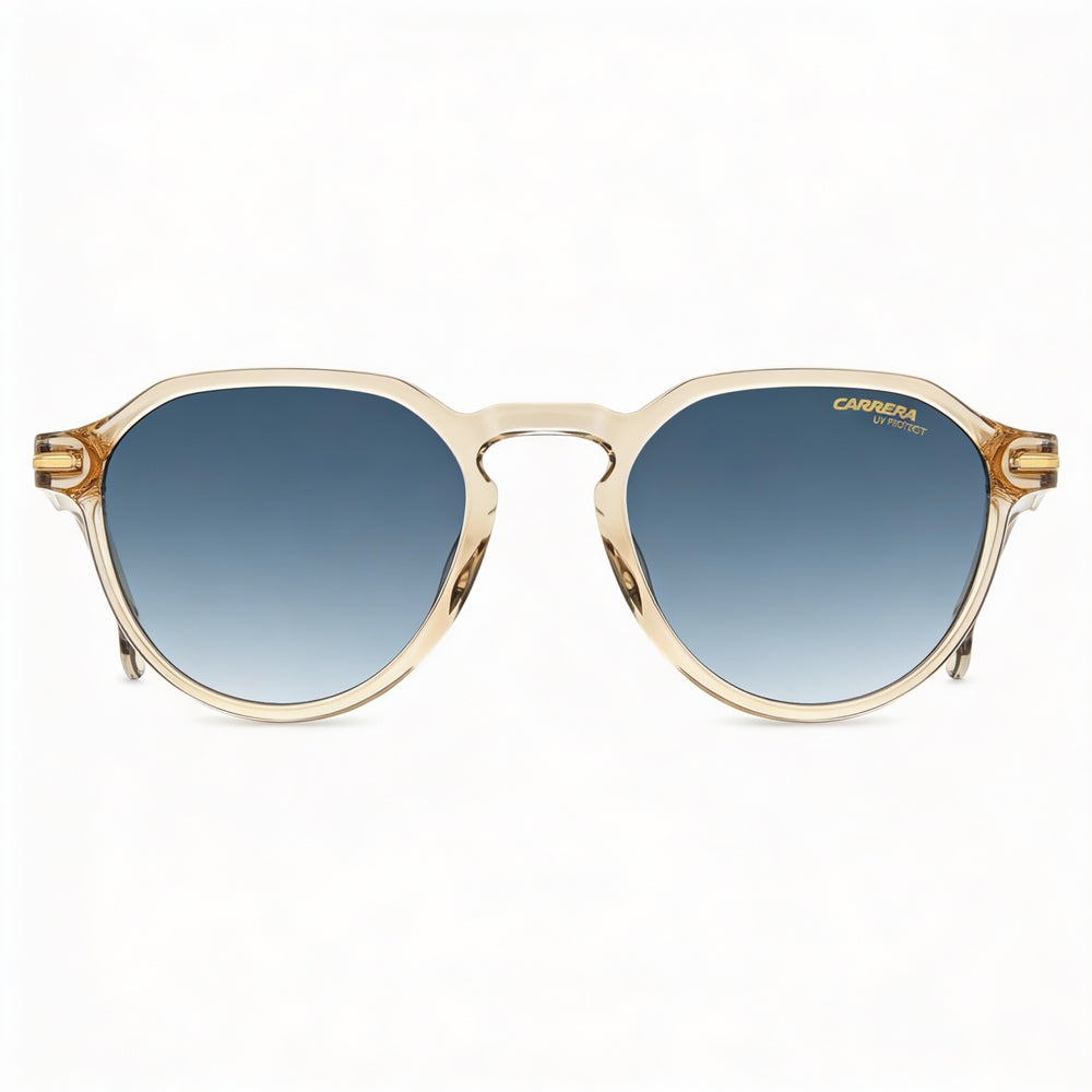 Gafas de sol Carrera 314/S unisex, montura de acetato beige, color azul oscuro, protección UV, no polarizadas, 50 mm
