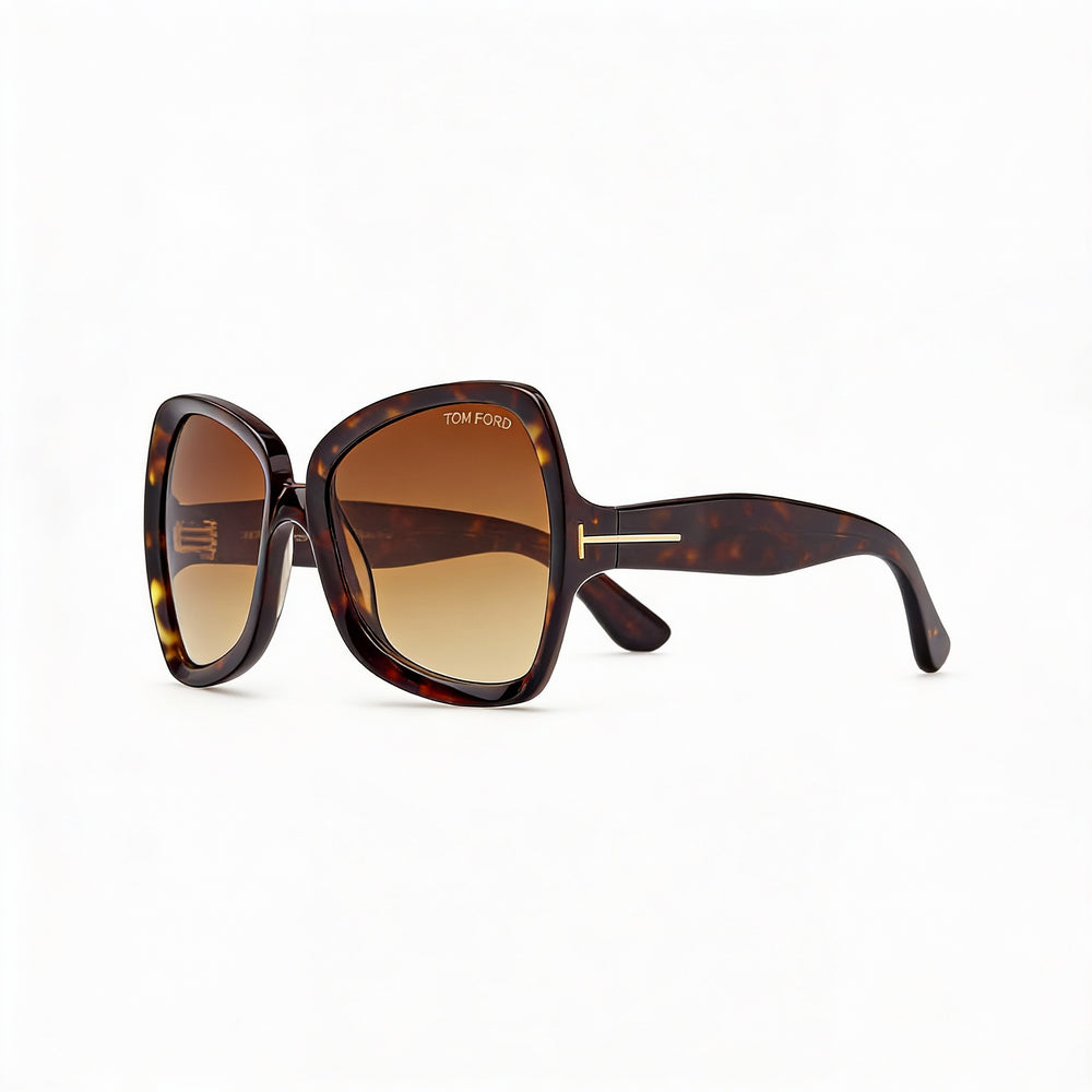 Tom Ford Clásico Women's Eyewear with Dark Havana Brown Gradient Plastic Frame and Black Polycarbonate Lenses 60mm