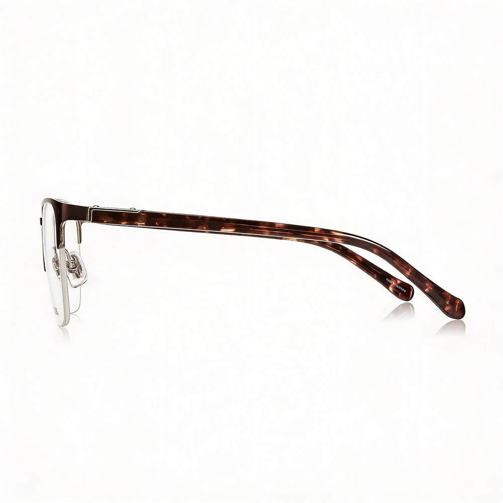 Gafas Fossil Fos 7110/G para hombre, cuadradas, de acero inoxidable, semi-sin montura, color marrón mate, con lentes transparentes de policarbonato, 54 mm
