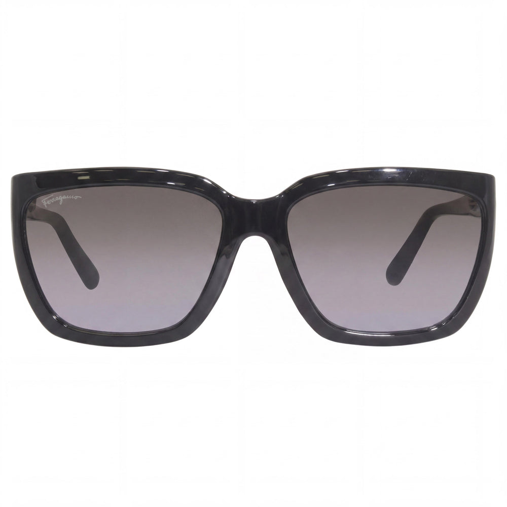 Ferragamo Classic Women's Shiny Black Acetate Frame Gradient Grey Lens Sunglasses 59mm